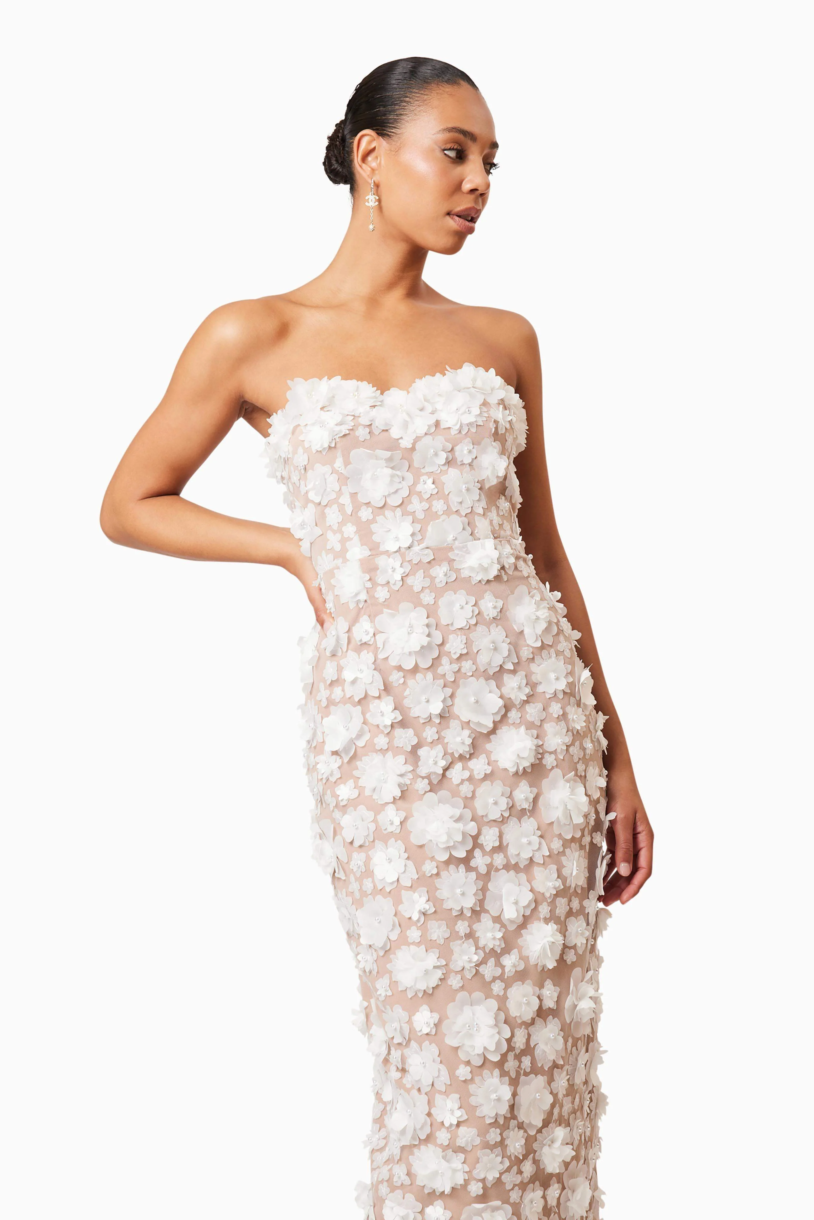 Bluebell Strapless 3D Midi Dress in White - Image 2