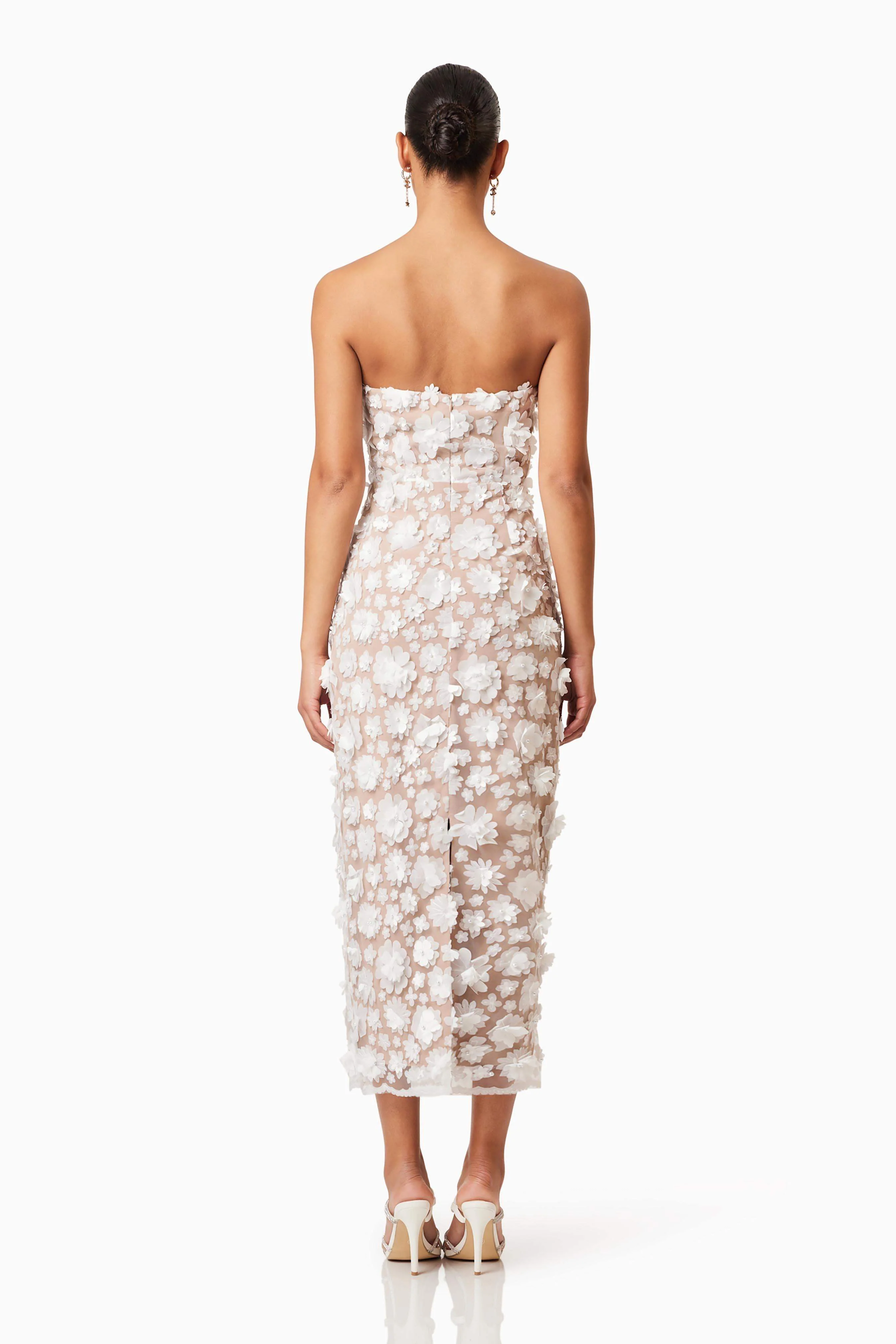 Bluebell Strapless 3D Midi Dress in White - Image 5
