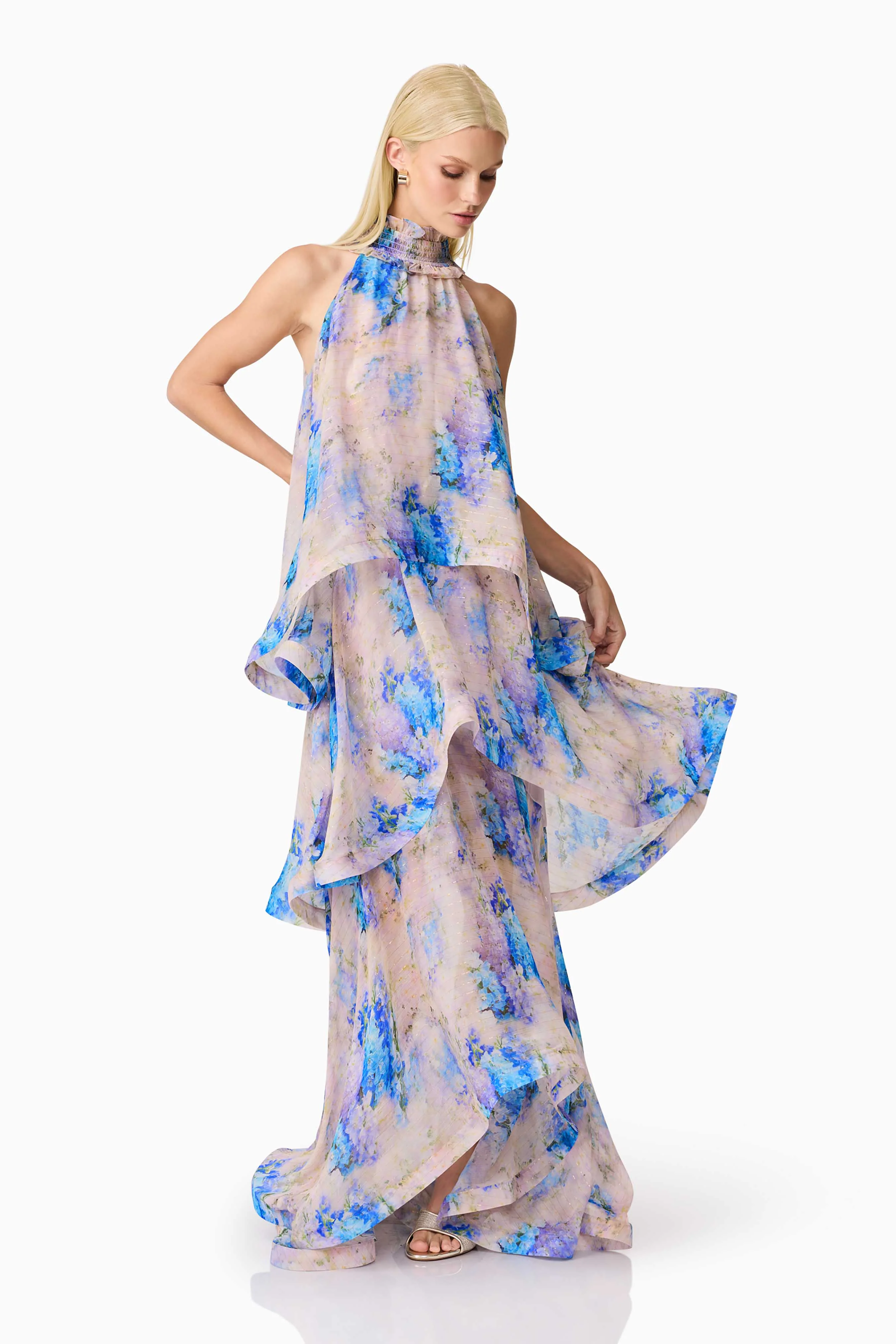 Briony Tiered Gown in Pink & Blue Floral - Image 3