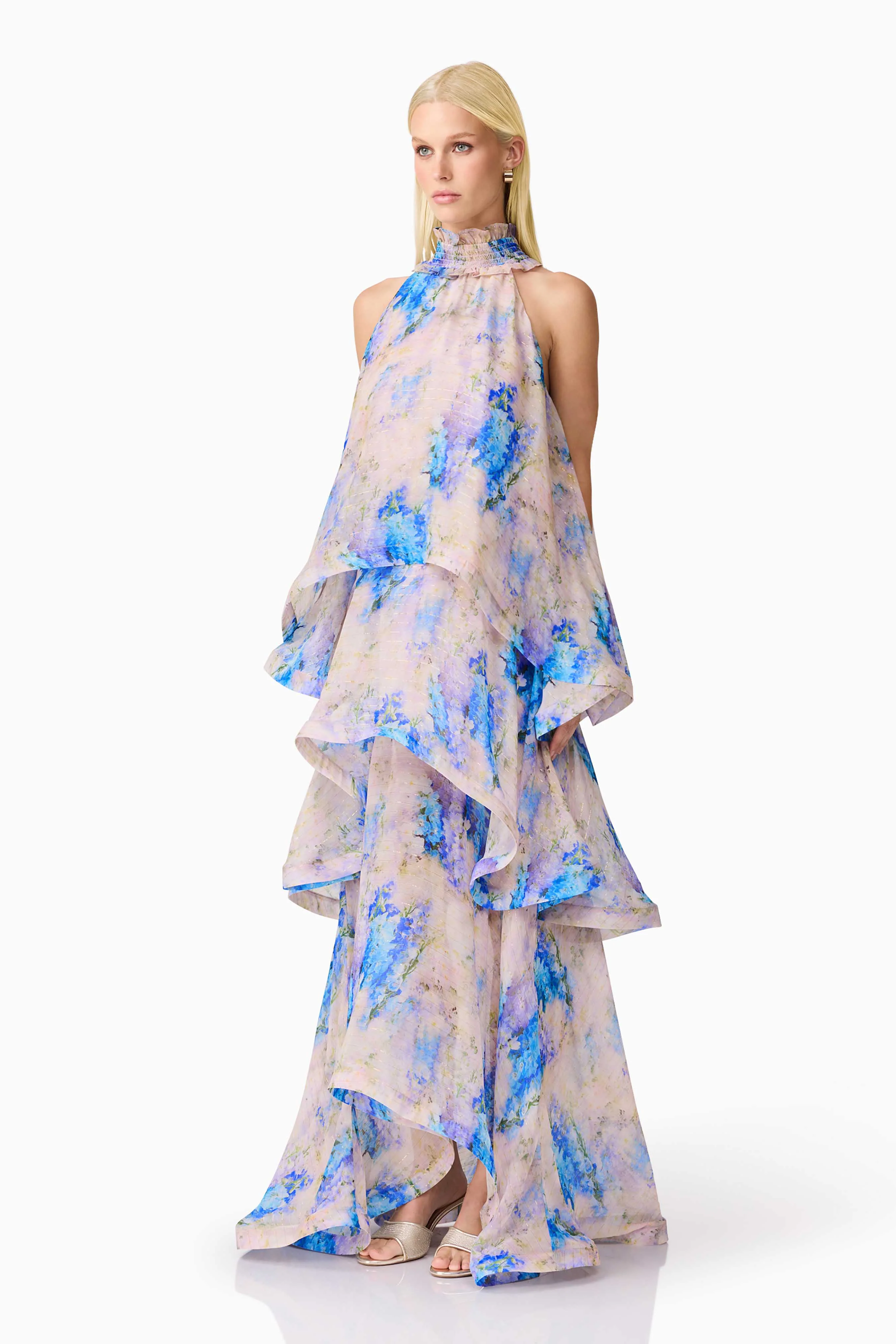 Briony Tiered Gown in Pink & Blue Floral - Image 4