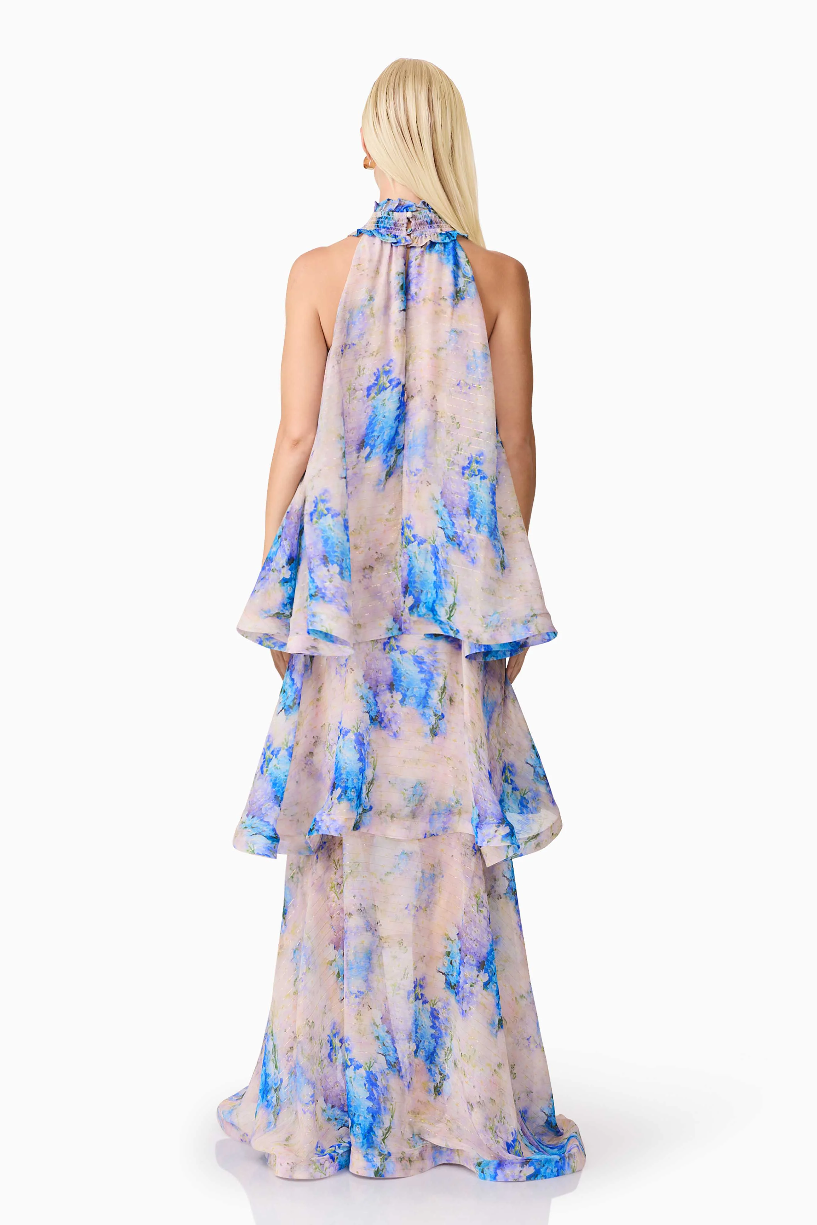 Briony Tiered Gown in Pink & Blue Floral - Image 5