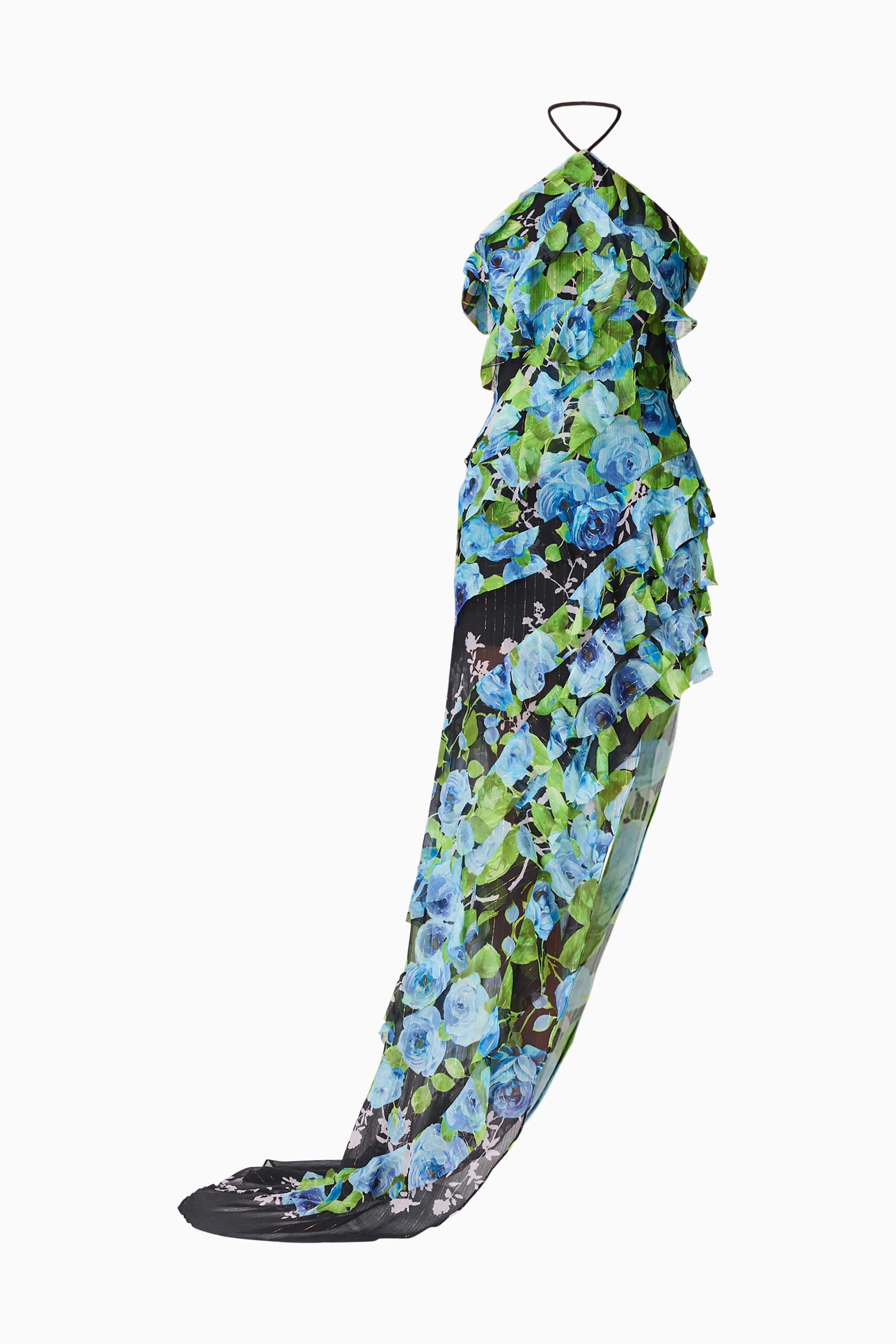 Briony Asymmetrical Maxi Dress in Black & Blue Floral - Image 7