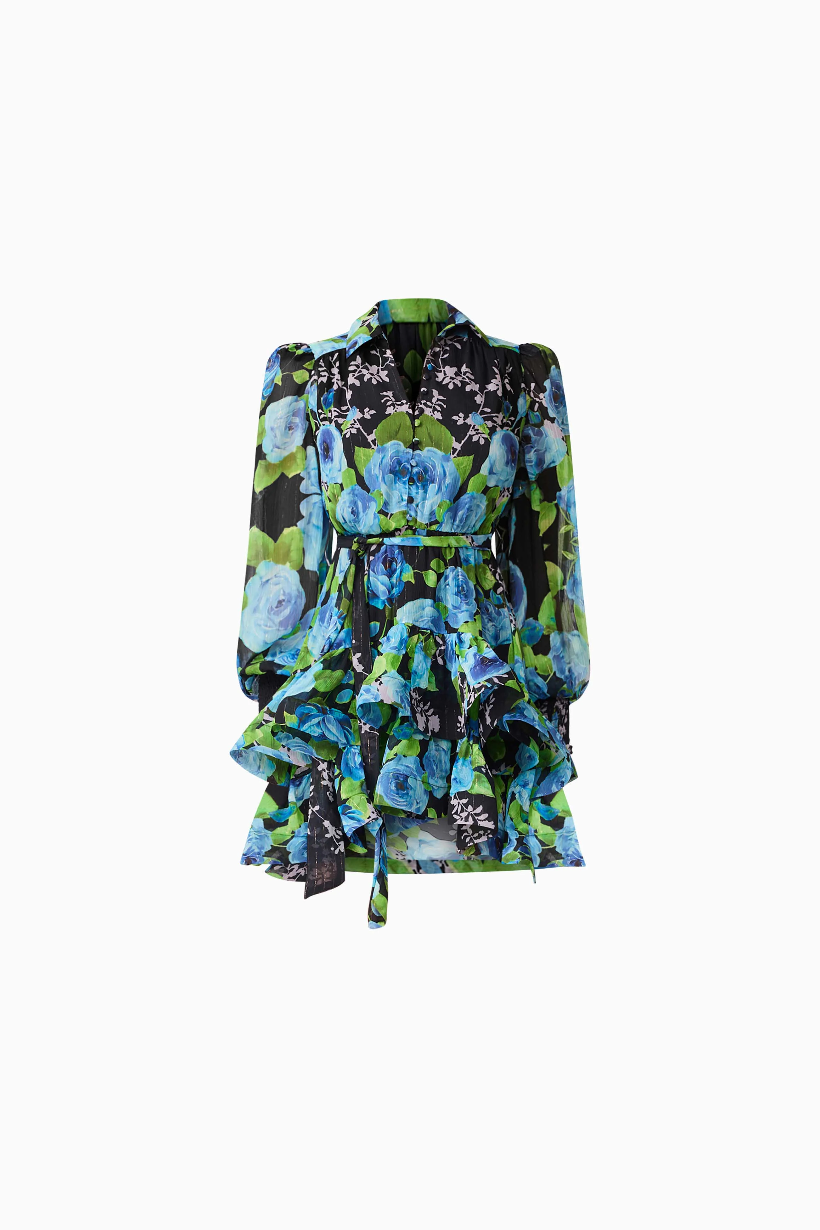 Briony Long Sleeve Mini Dress in Black Floral - Image 8