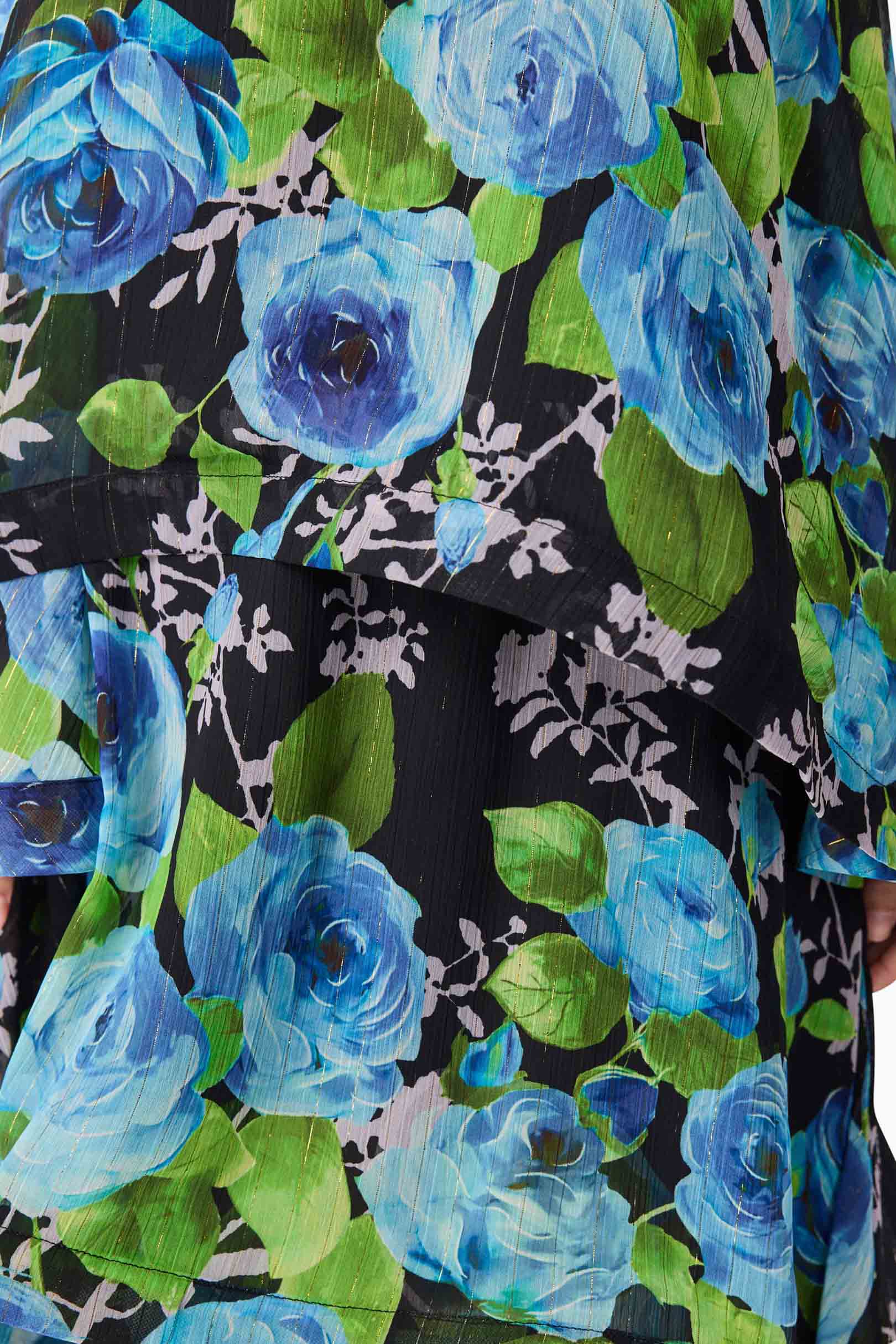 Briony Tiered Gown in Black & Blue Floral - Image 7