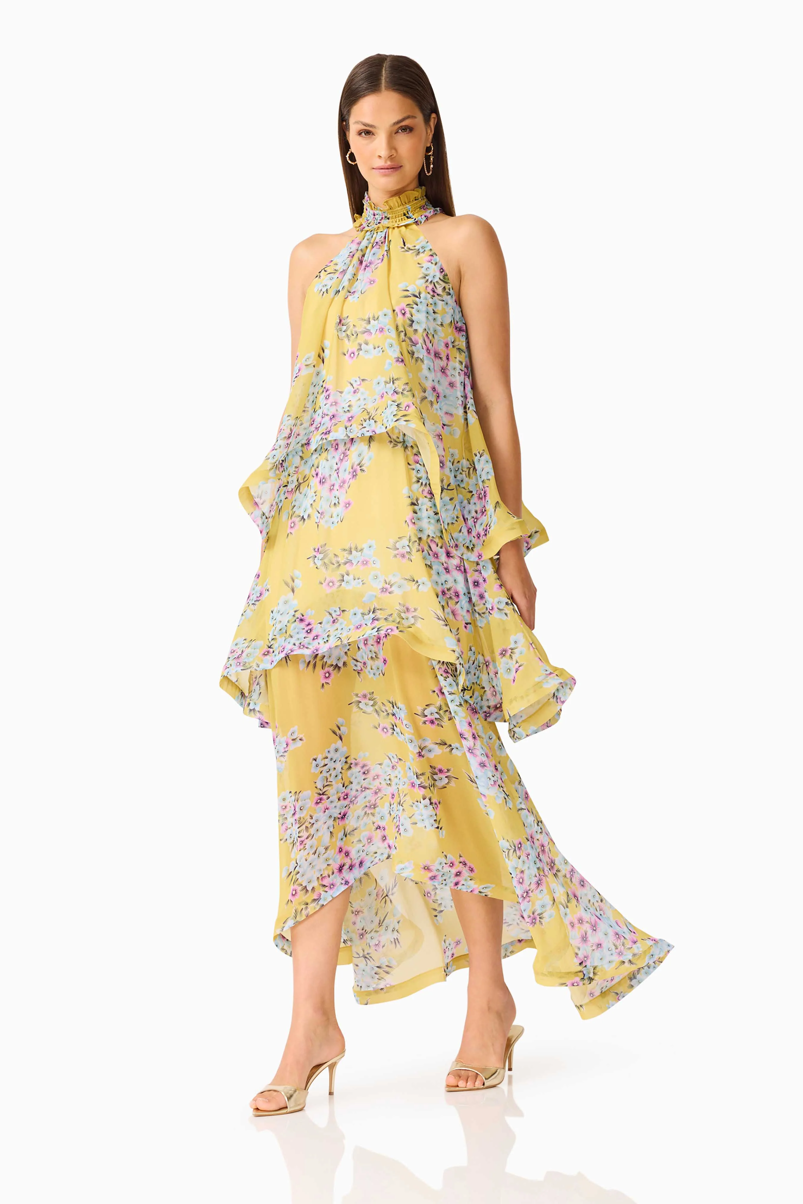 Briony Tiered Gown in Yellow Floral - Image 2