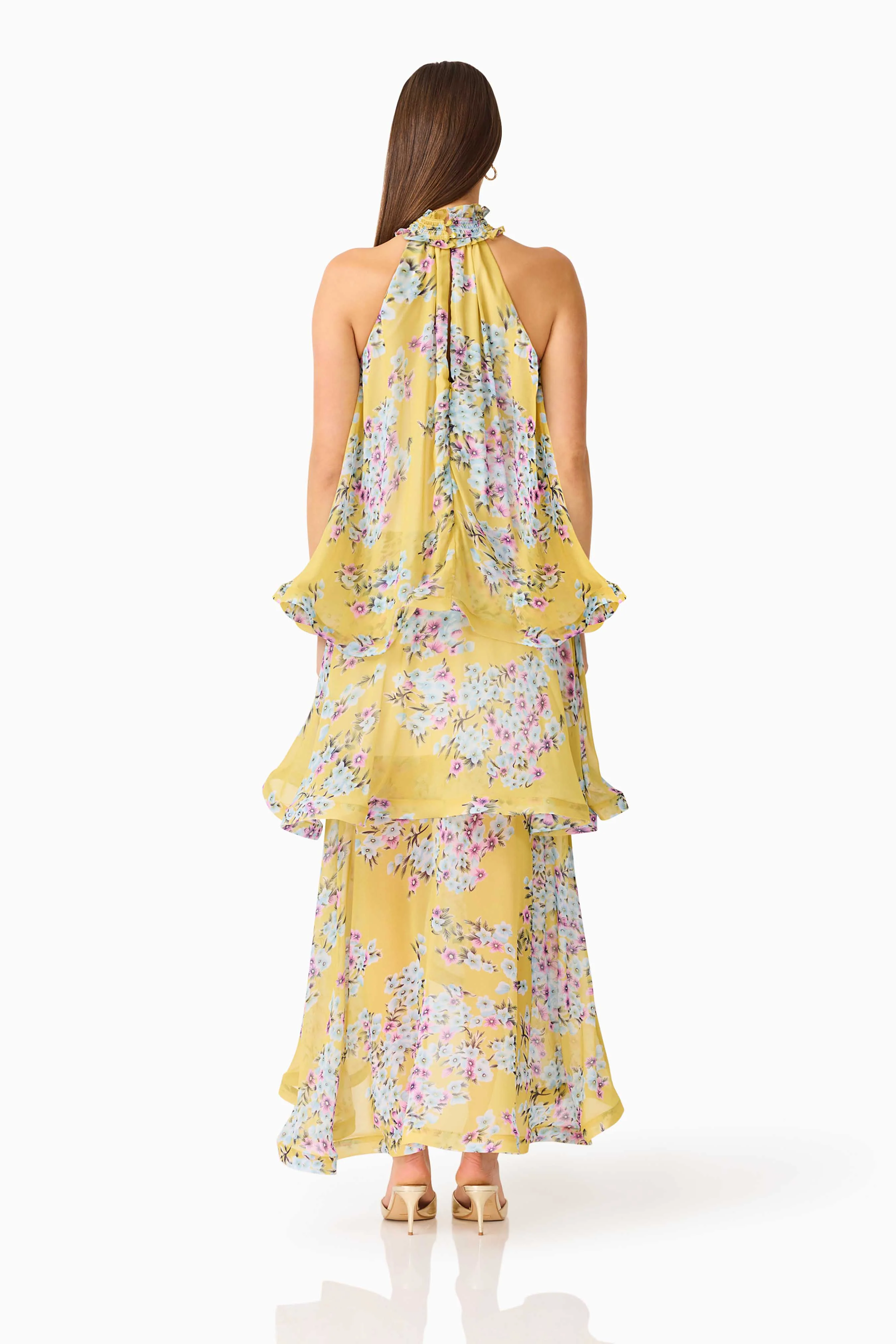 Briony Tiered Gown in Yellow Floral - Image 4
