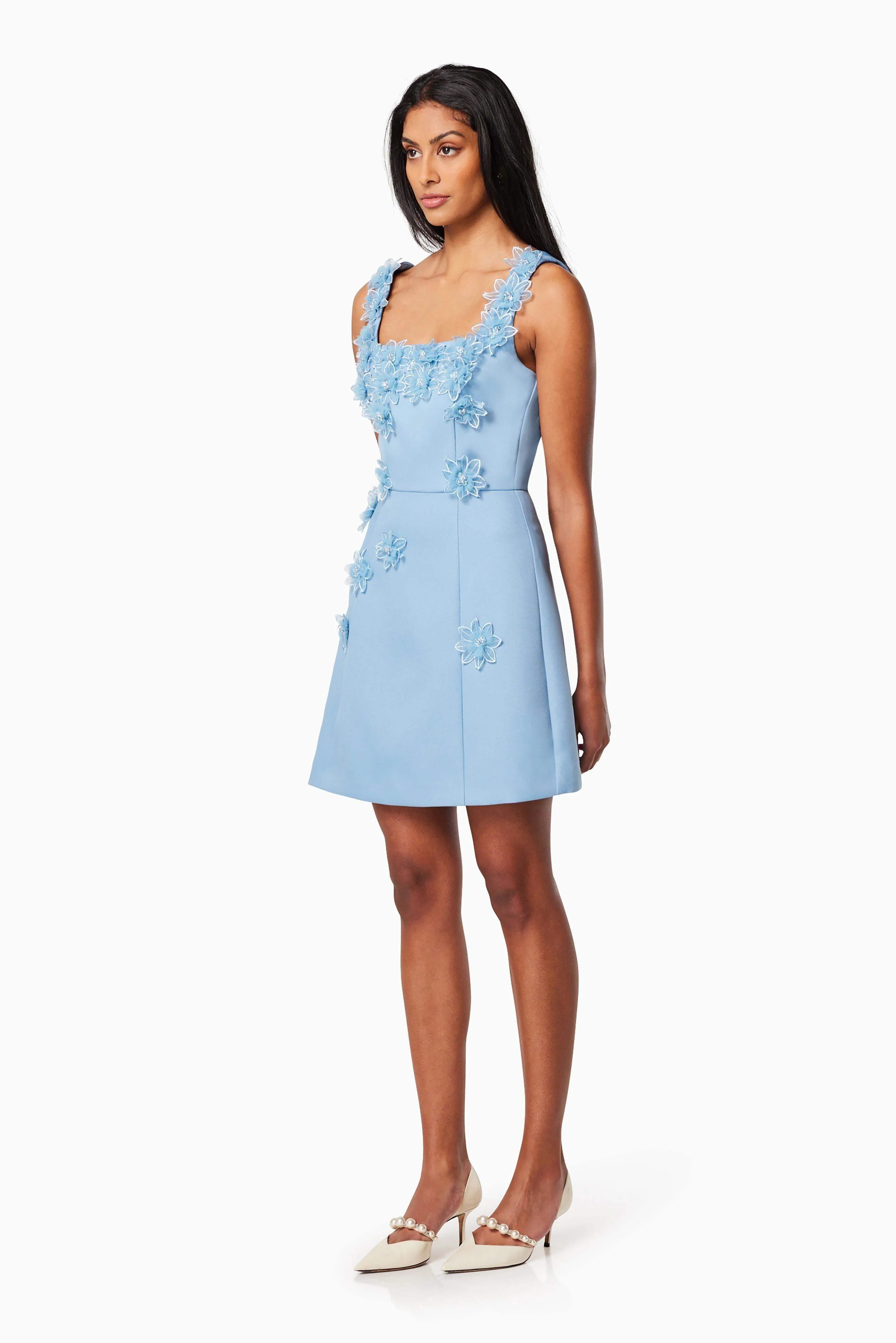Bruges 3D Floral Mini Dress In Blue - Image 3