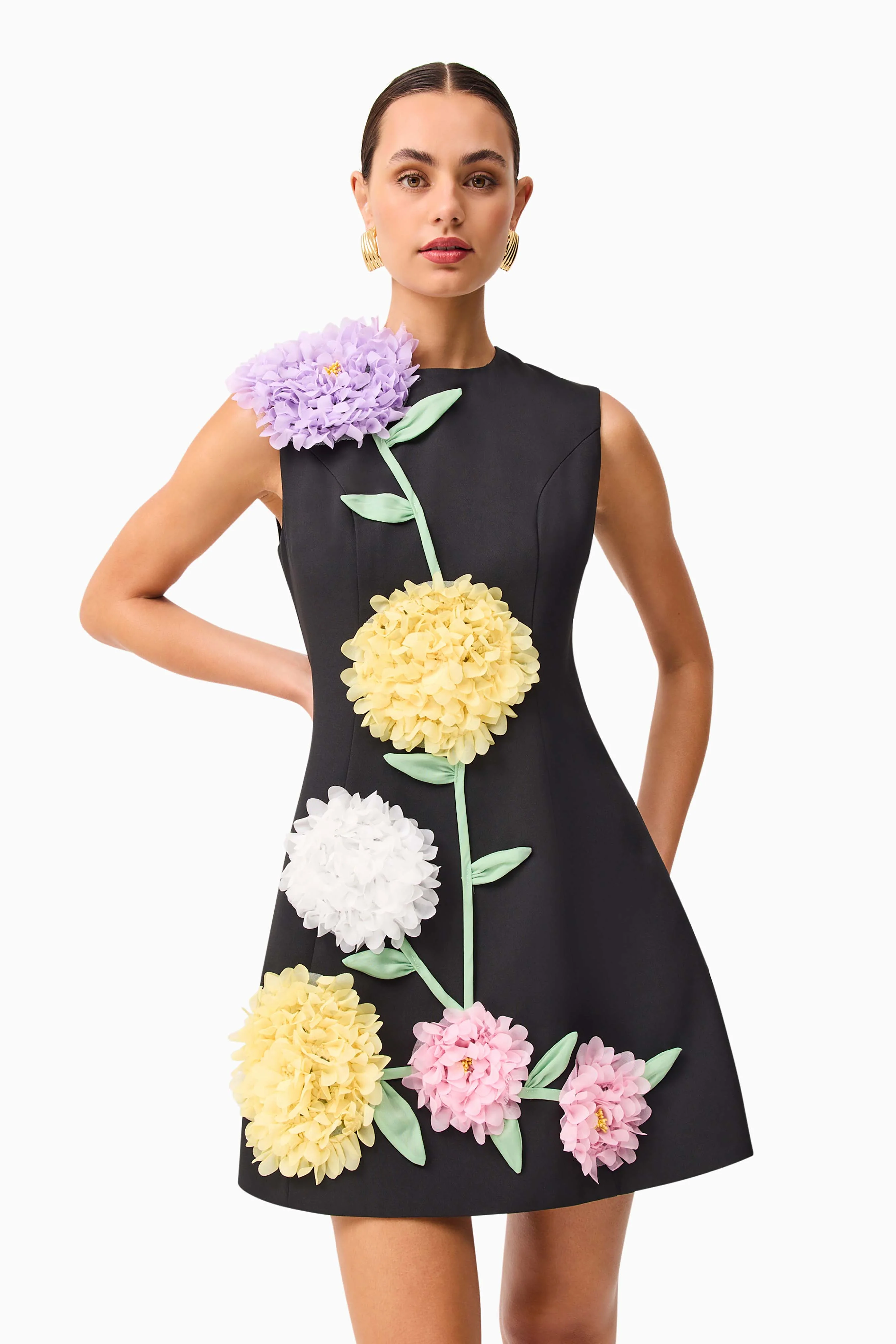 Buttercup Embroidered Mini Dress in Black - Image 2