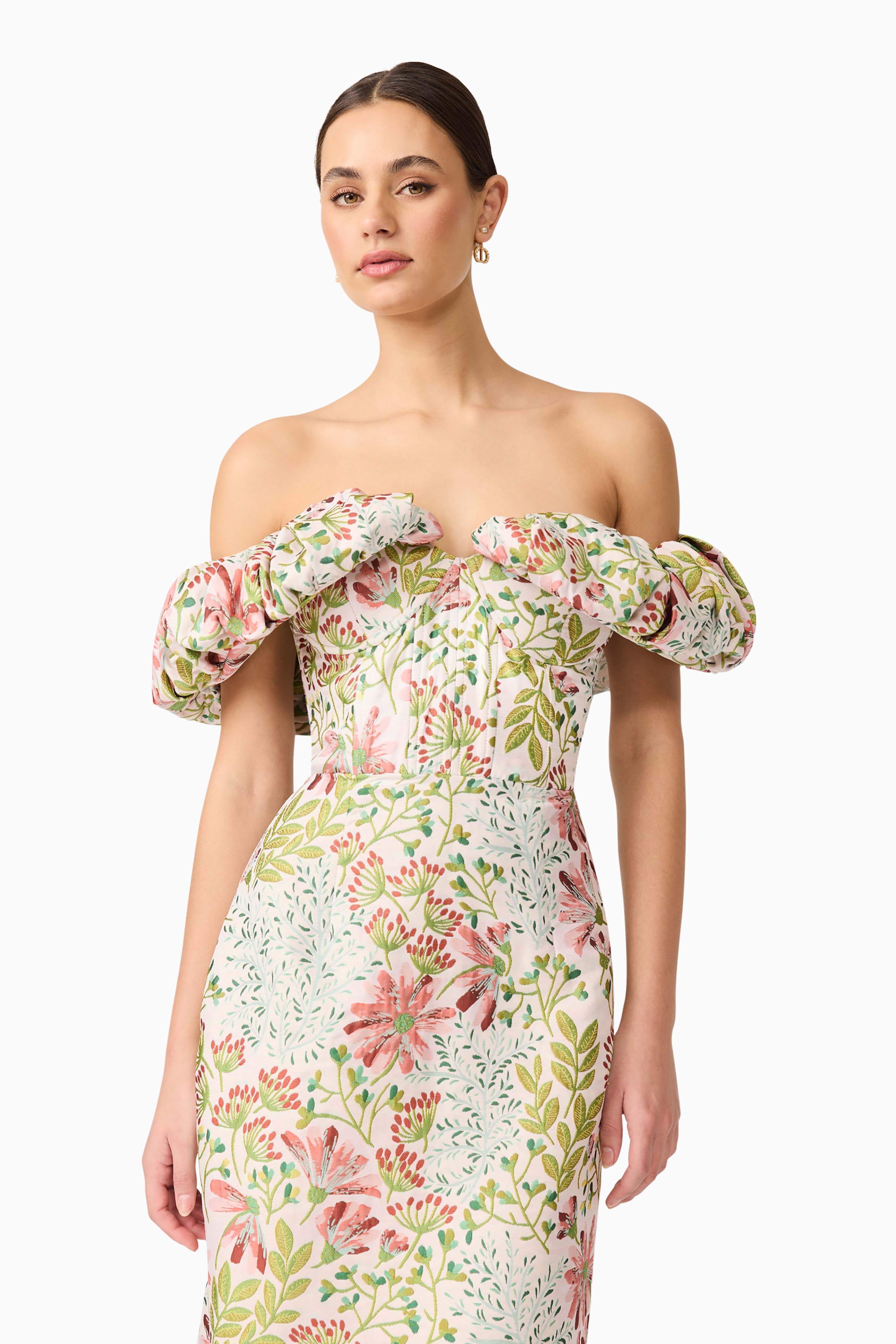 Calaantha Off The Shoulder Midi Dress in Floral - Image 3