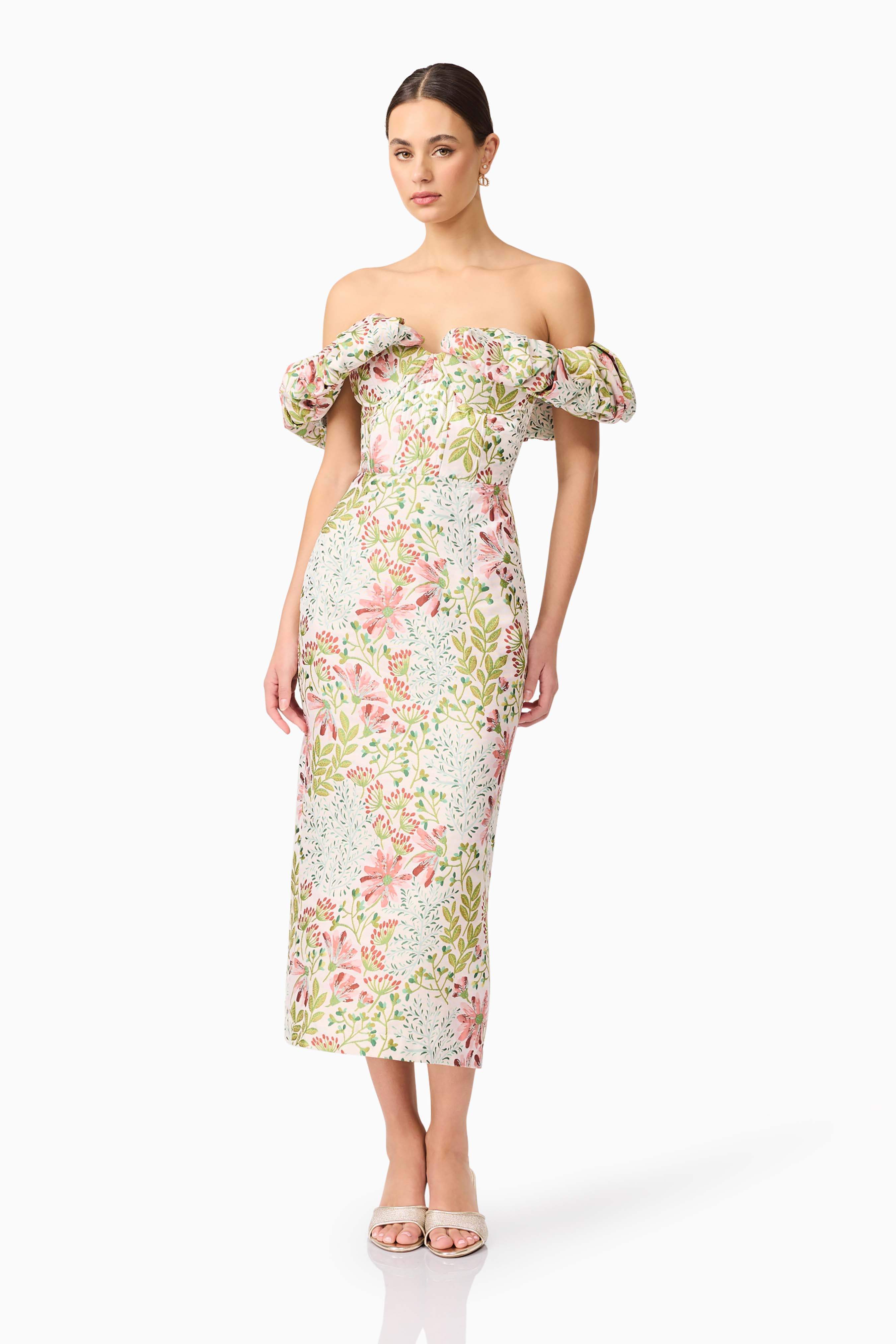 Calaantha Off The Shoulder Midi Dress in Floral - Image 5