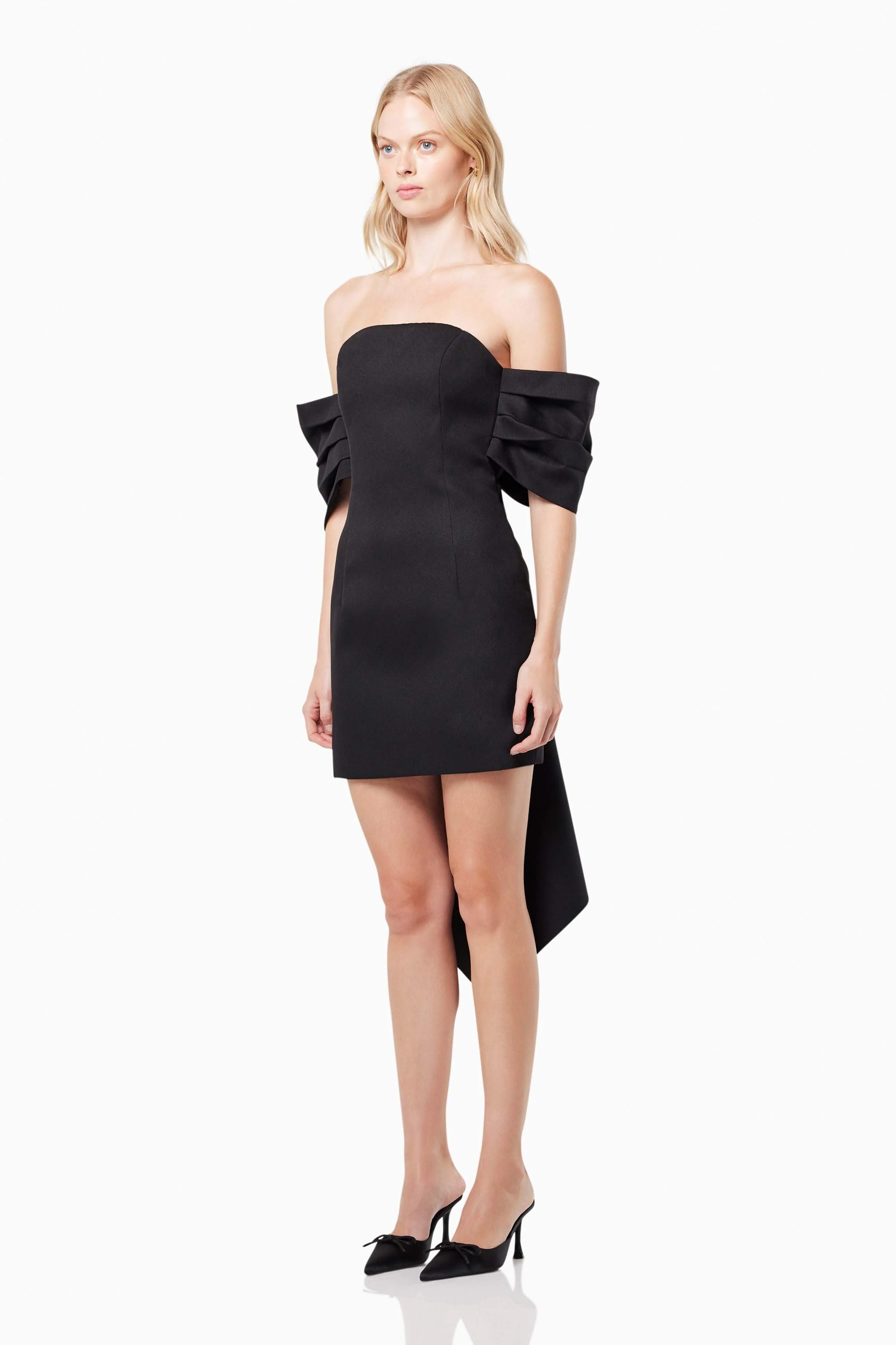 Calypso Bow Detail Mini Dress In Black - Image 3