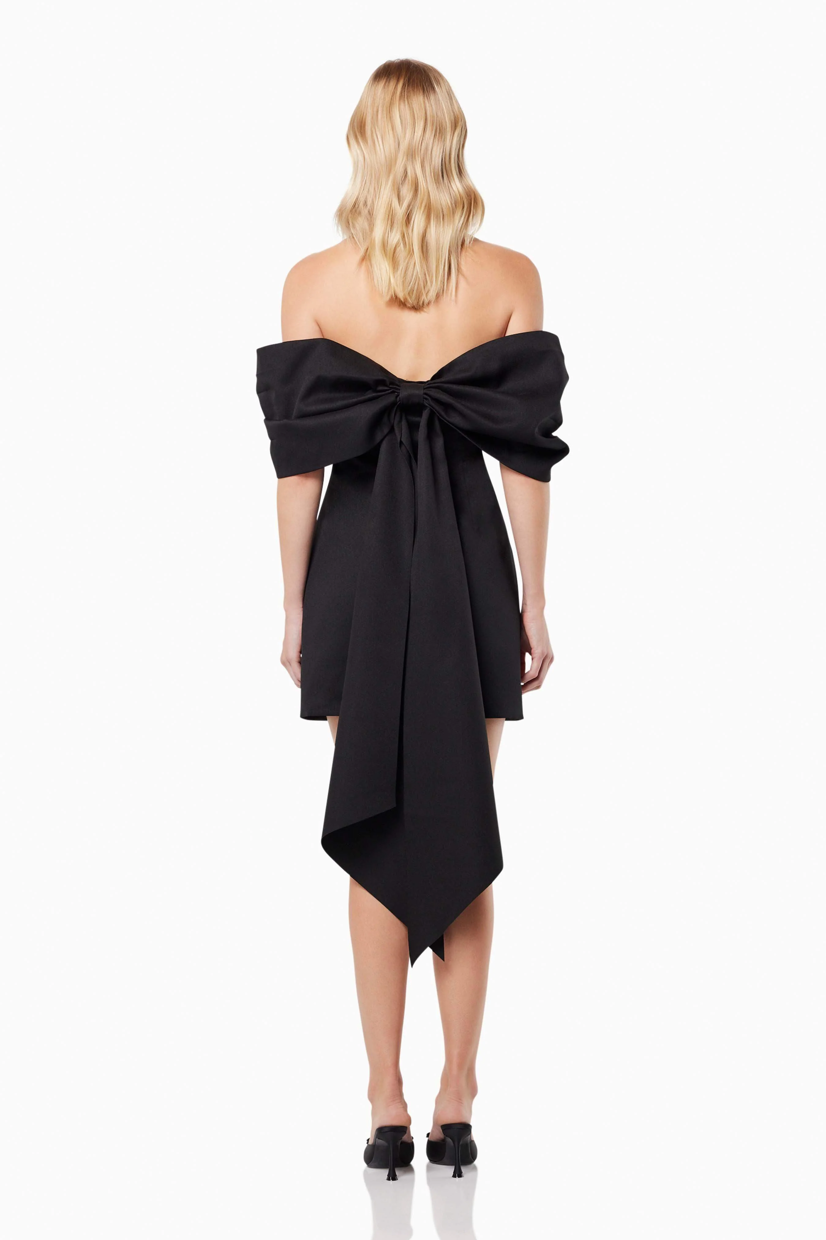 Calypso Bow Detail Mini Dress In Black - Image 5