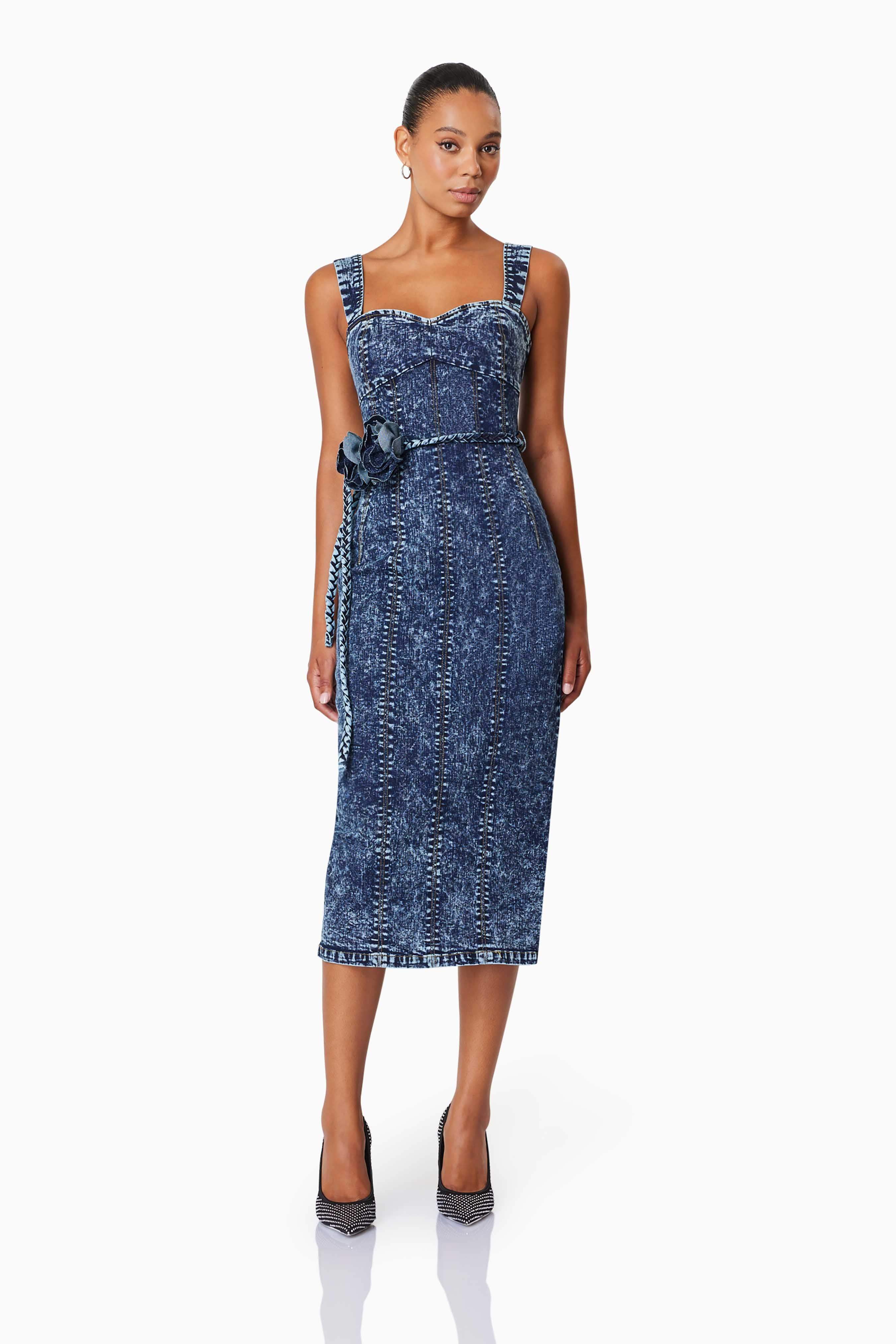 Camila Midi Denim Dress in Blue - Image 4
