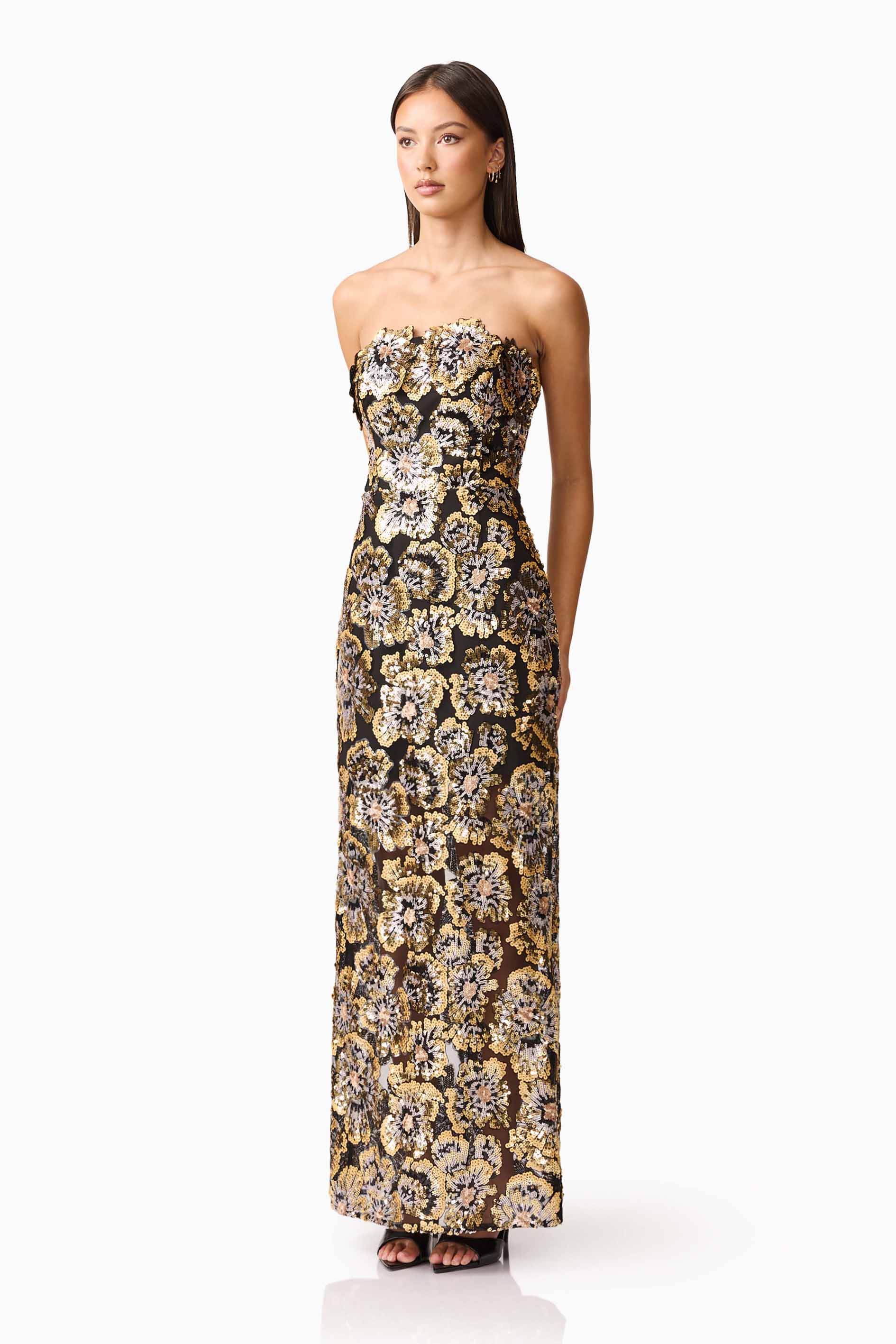 Celeste Strapless Gown in Black and Gold - Image 3