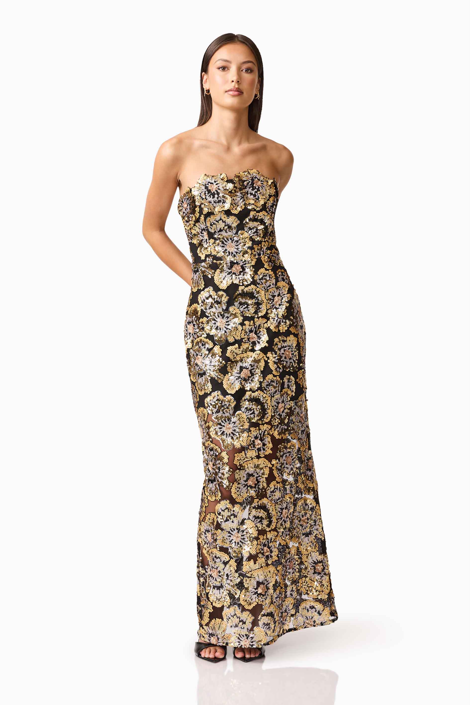 Celeste Strapless Gown in Black and Gold - Image 4