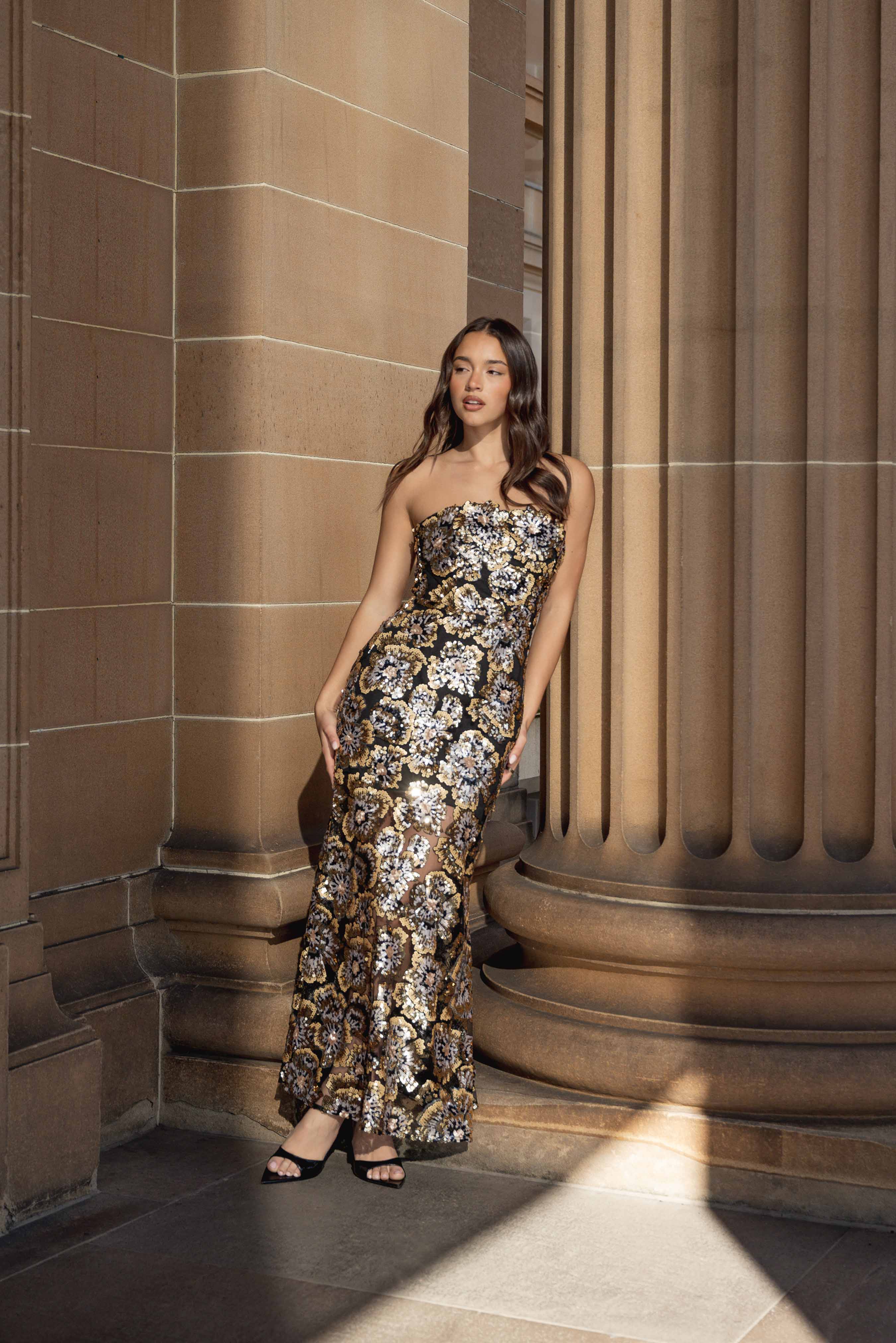 Celeste Strapless Gown in Black and Gold - Image 5