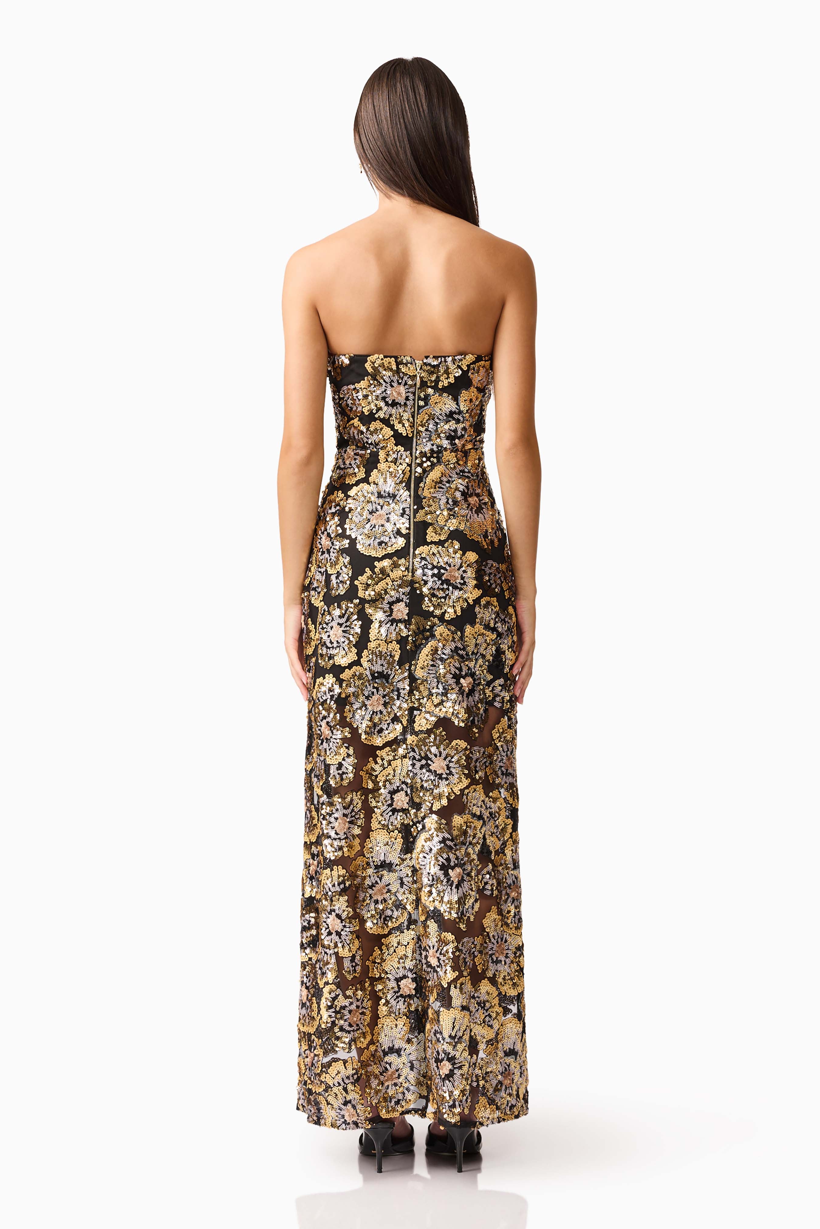 Celeste Strapless Gown in Black and Gold - Image 6
