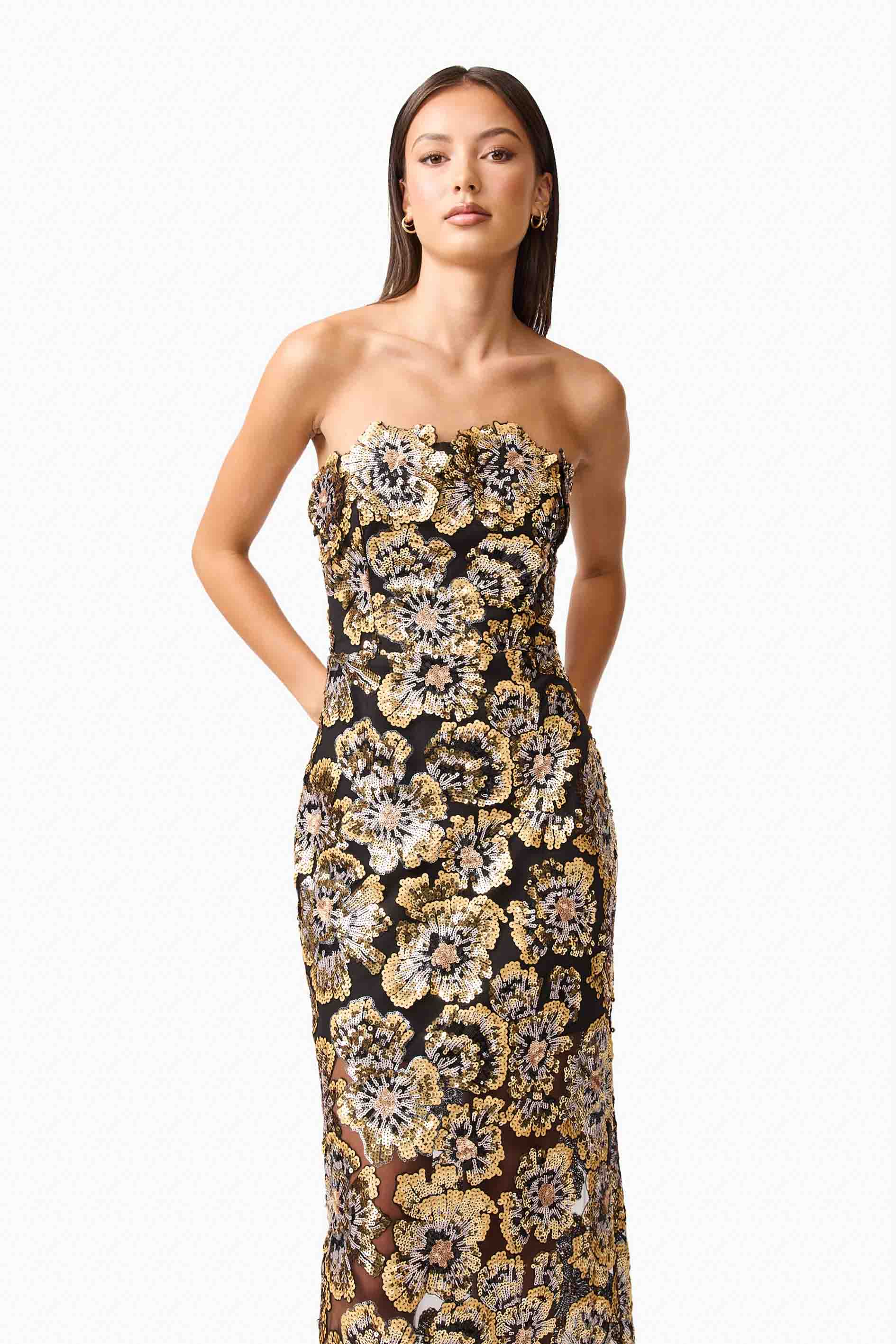 Celeste Strapless Gown in Black and Gold - Image 7