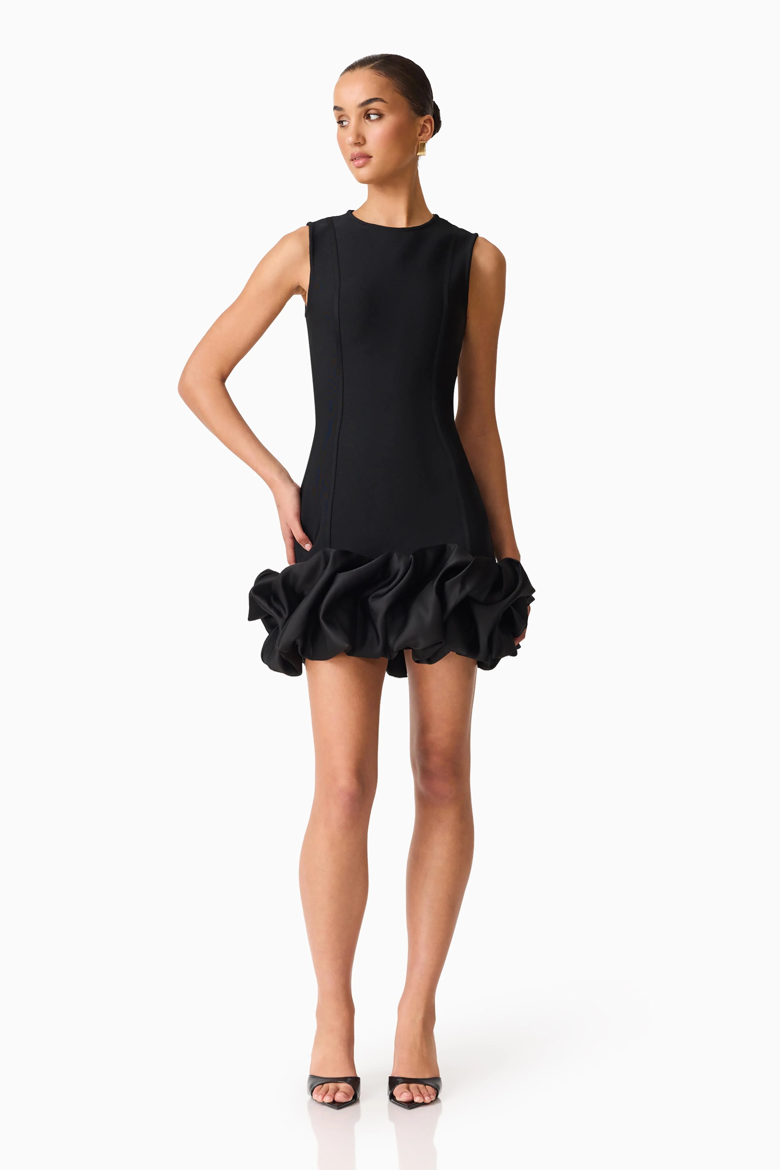 Celia Bubble Mini Dress in Black - Image 3