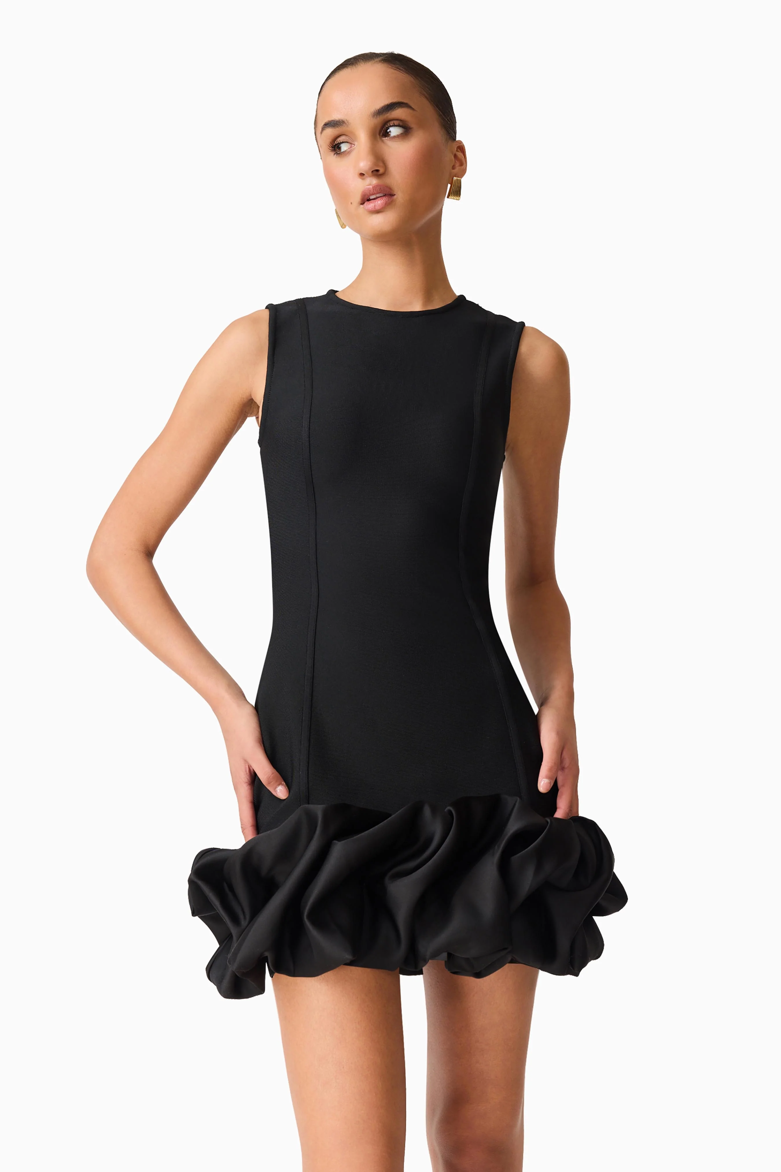 Celia Bubble Mini Dress in Black - Image 5