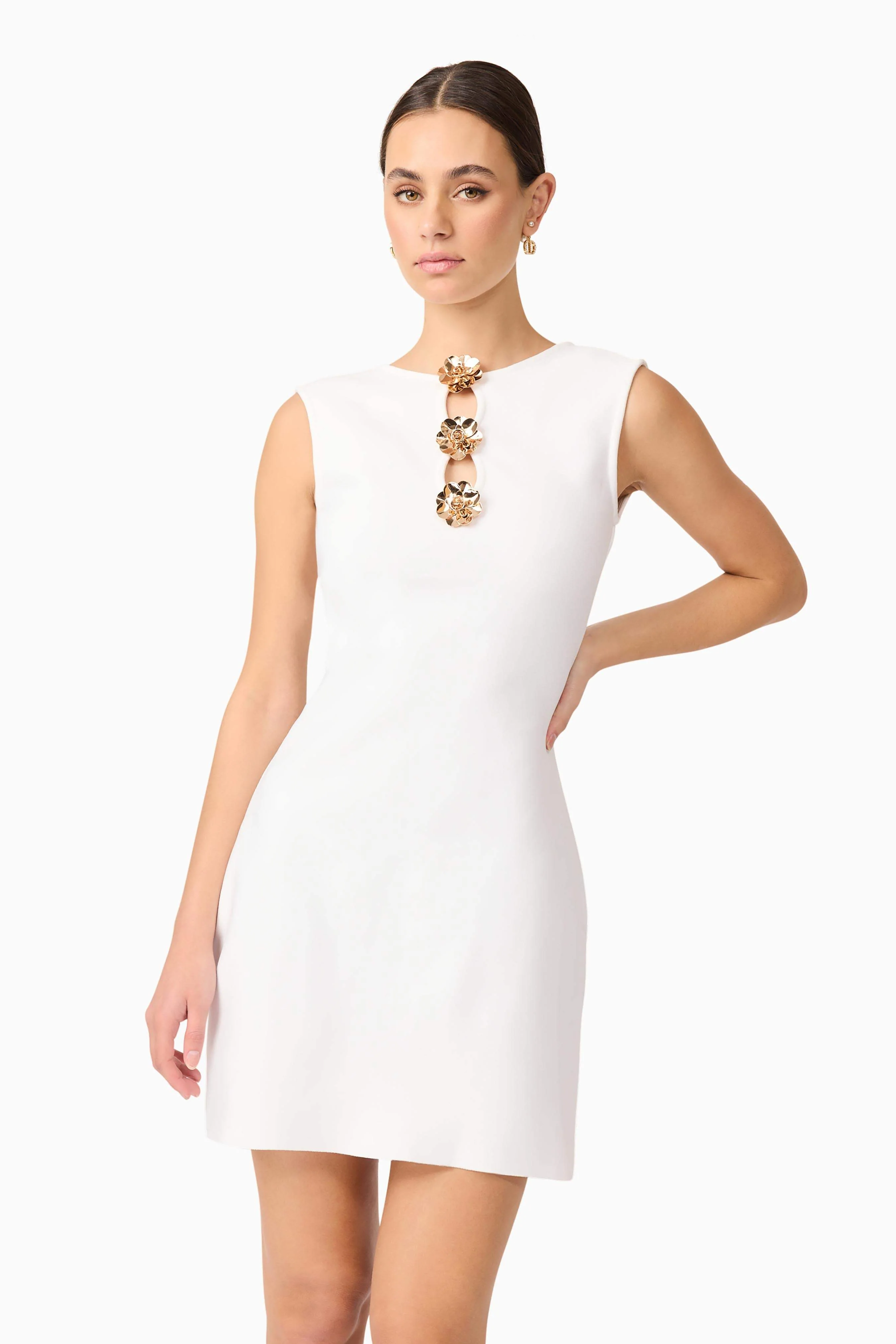 Celina Low Back Mini Dress in White - Image 2