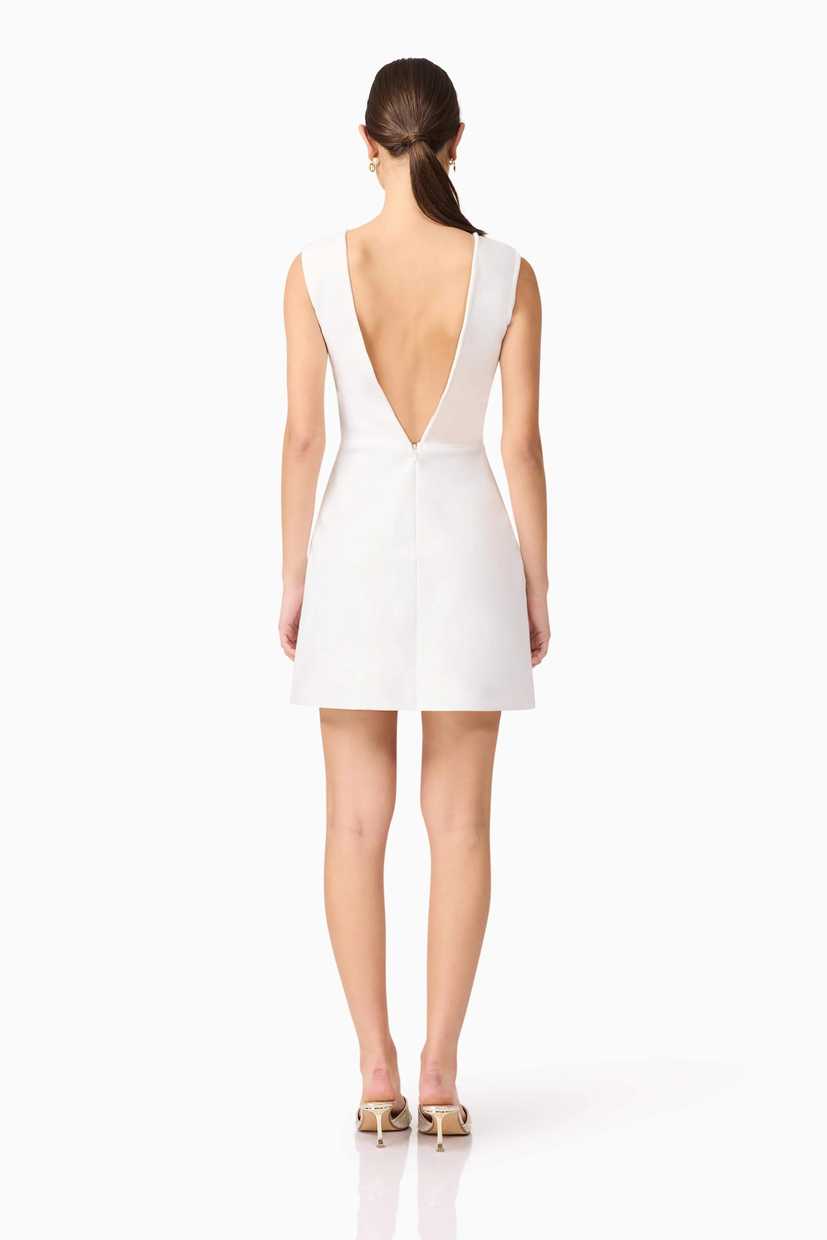 Celina Low Back Mini Dress in White - Image 5