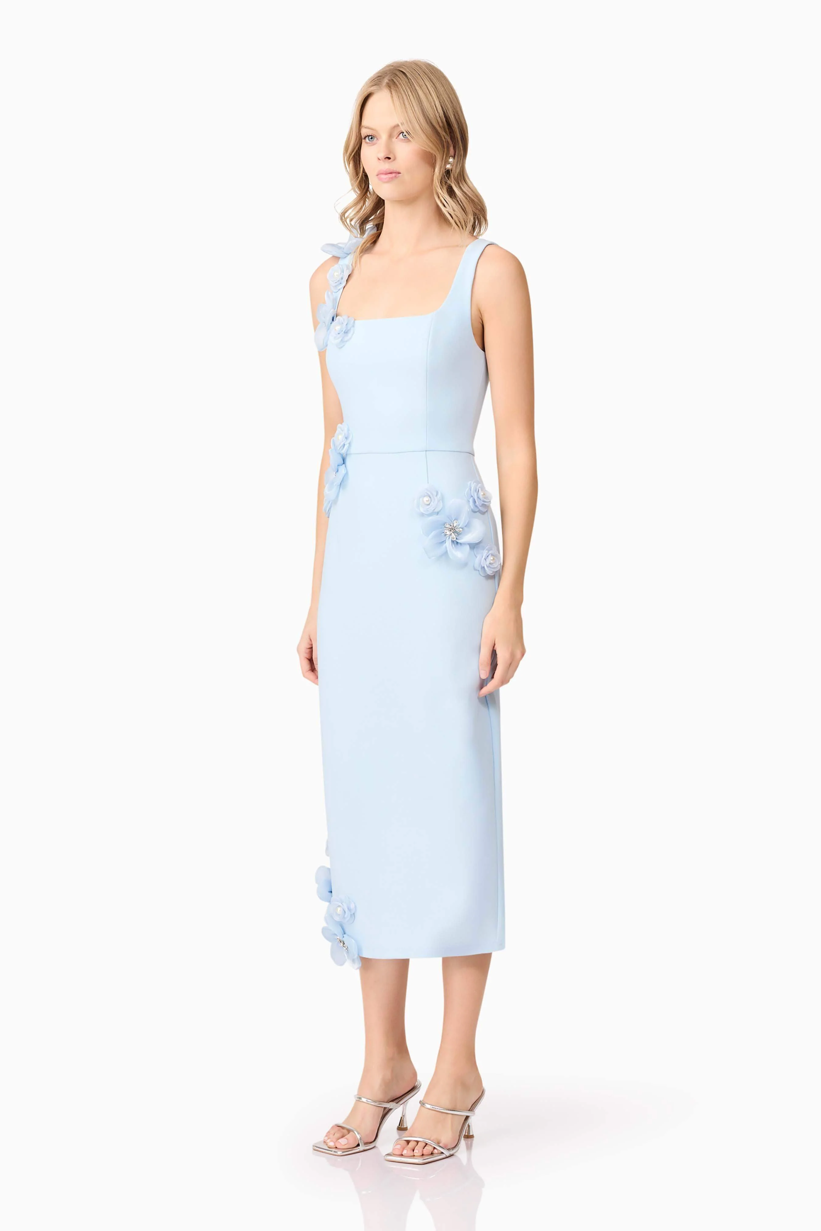 Chantelle 3D Midi Dress In Blue - Image 3