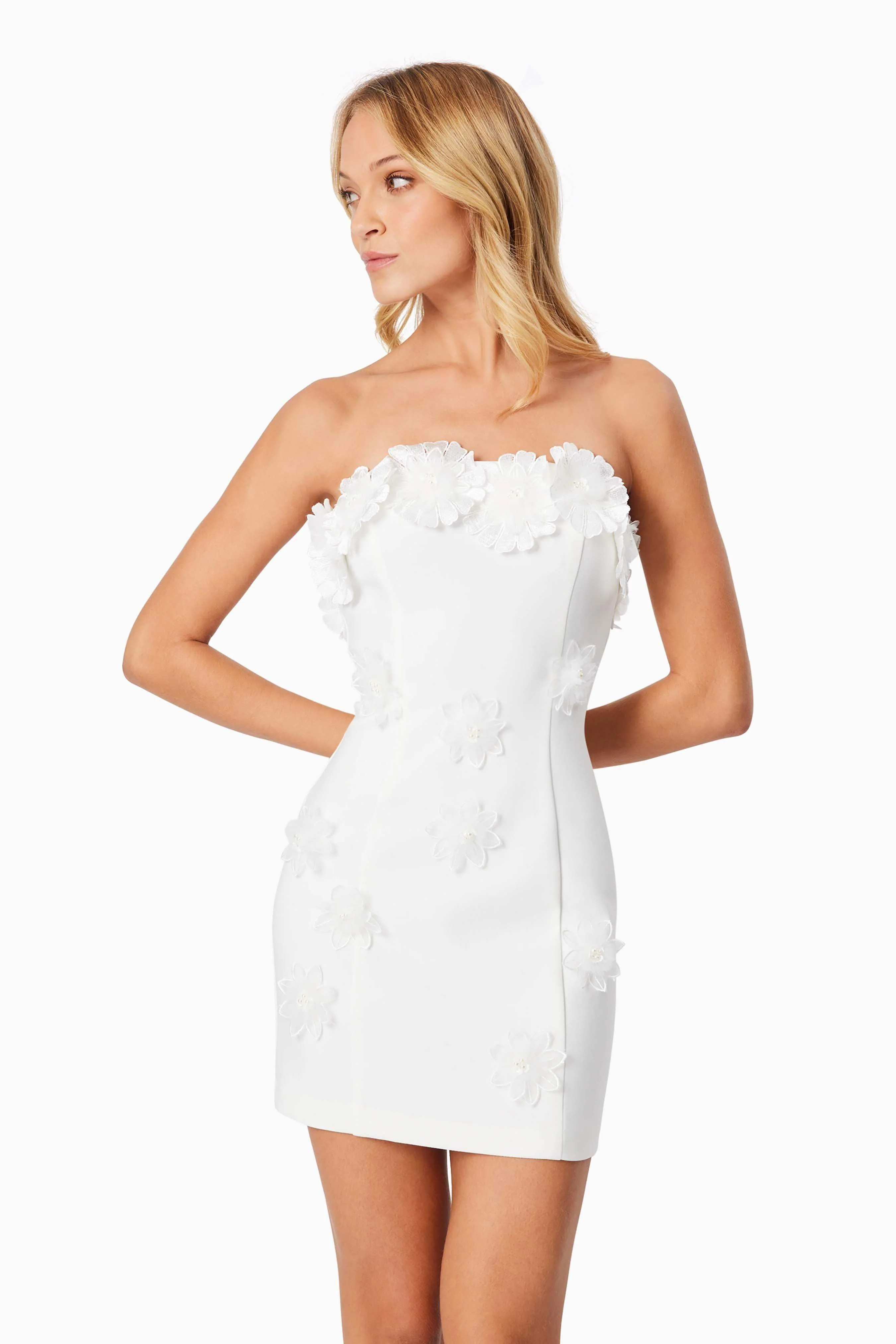 Charlotte Strapless Mini Dress in White - Image 2