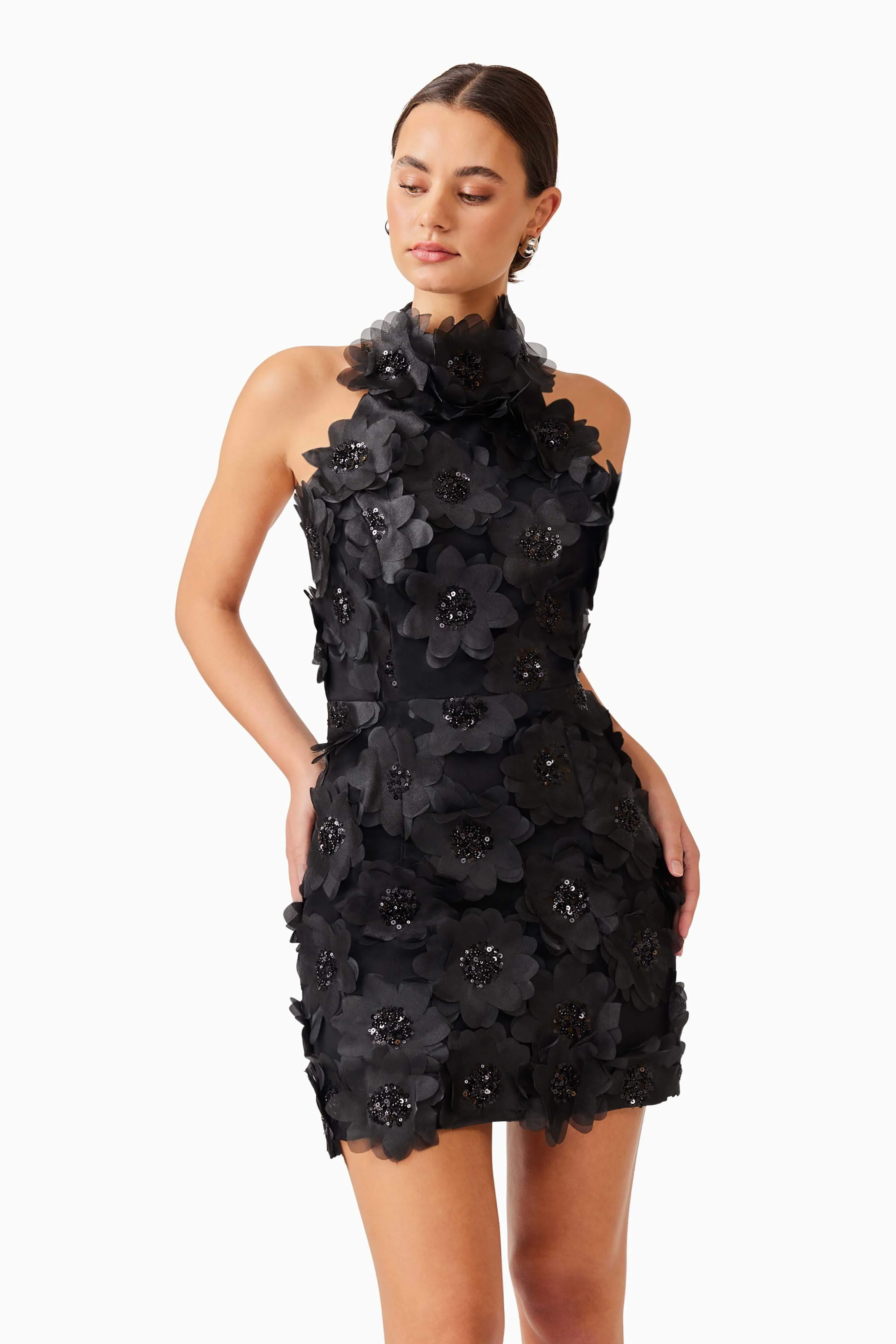 Cherry Blossom Mini Dress in Black - Image 3