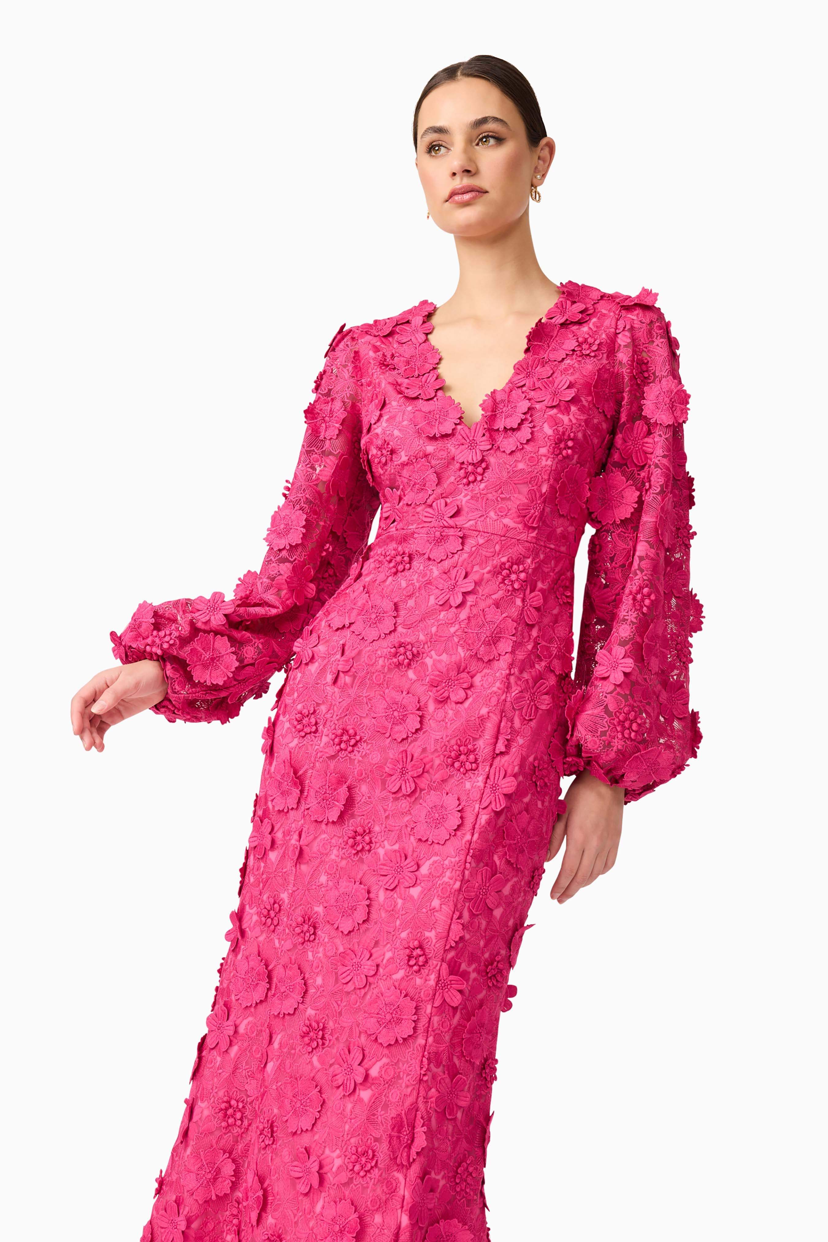 Claudia Long Sleeve Midi Dress in Pink - Image 4