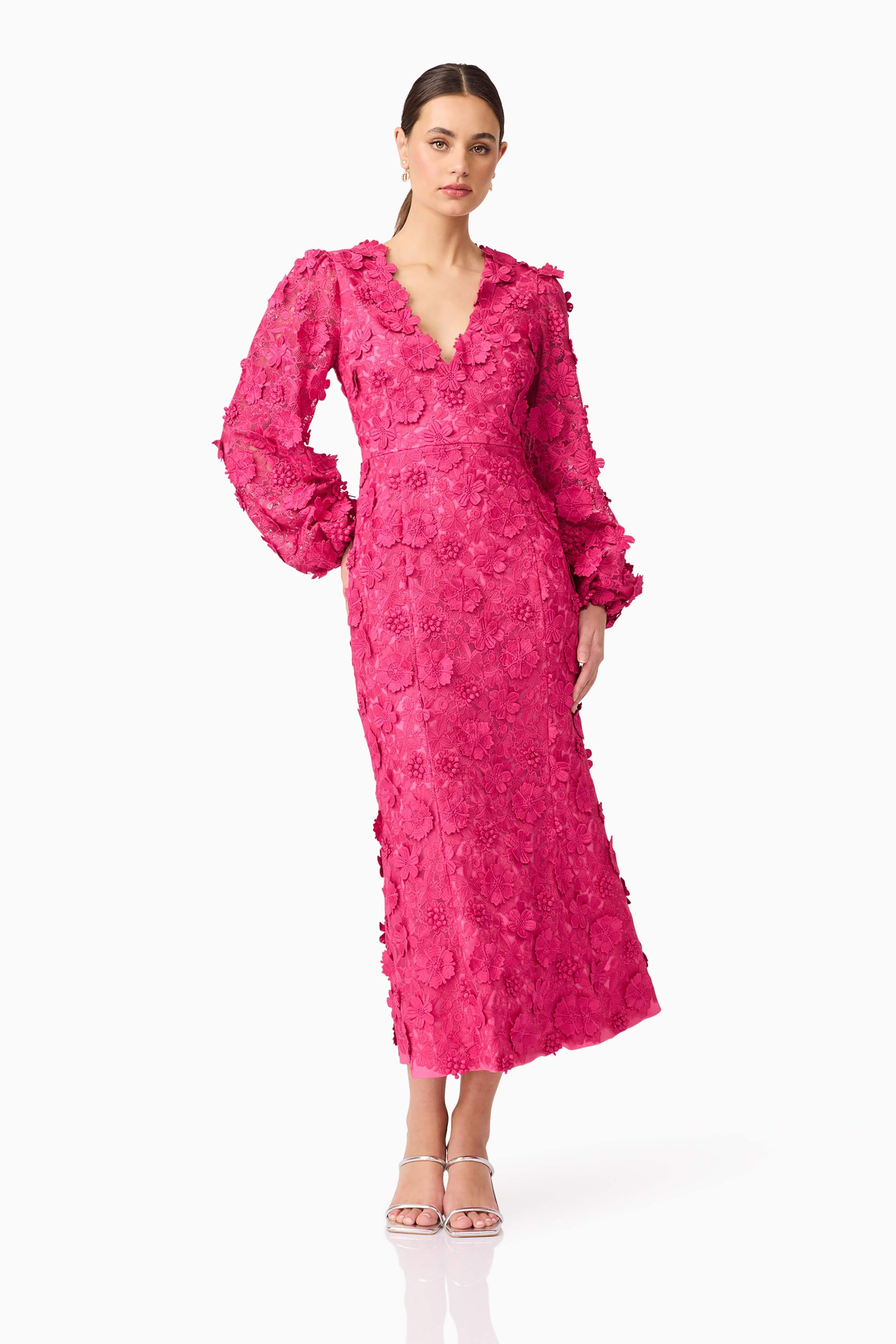 Claudia Long Sleeve Midi Dress in Pink - Image 6