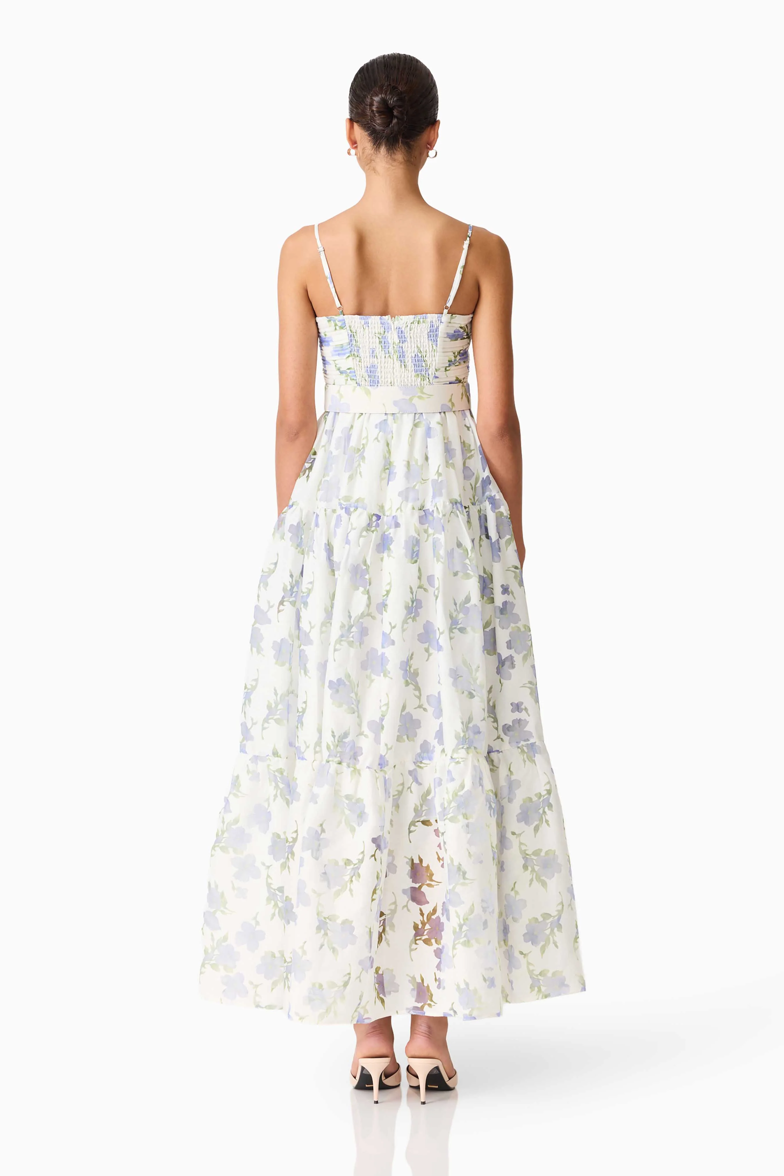 Cleo A-line Gown in White & Blue Floral - Image 5