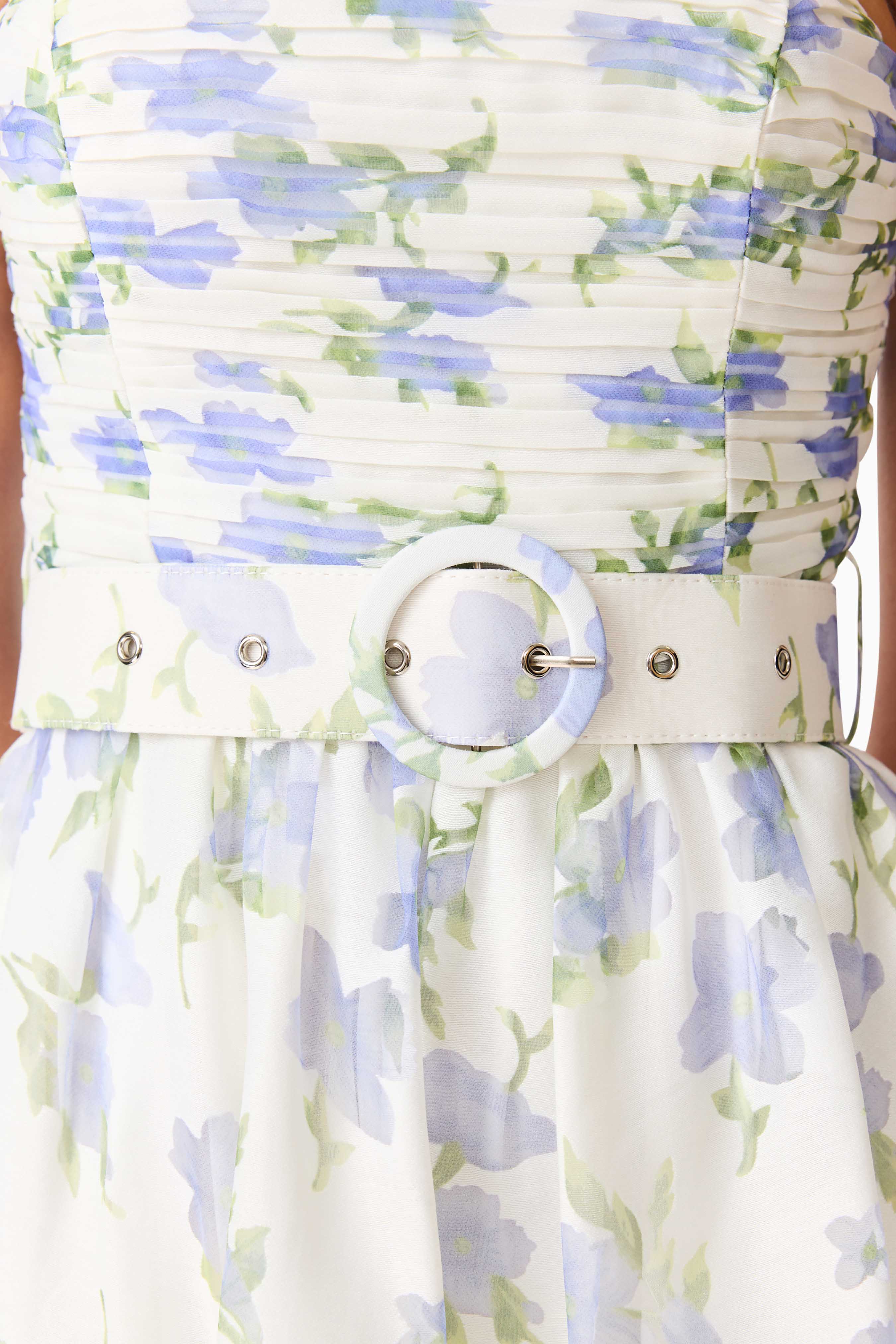 Cleo A-line Gown in White & Blue Floral - Image 6