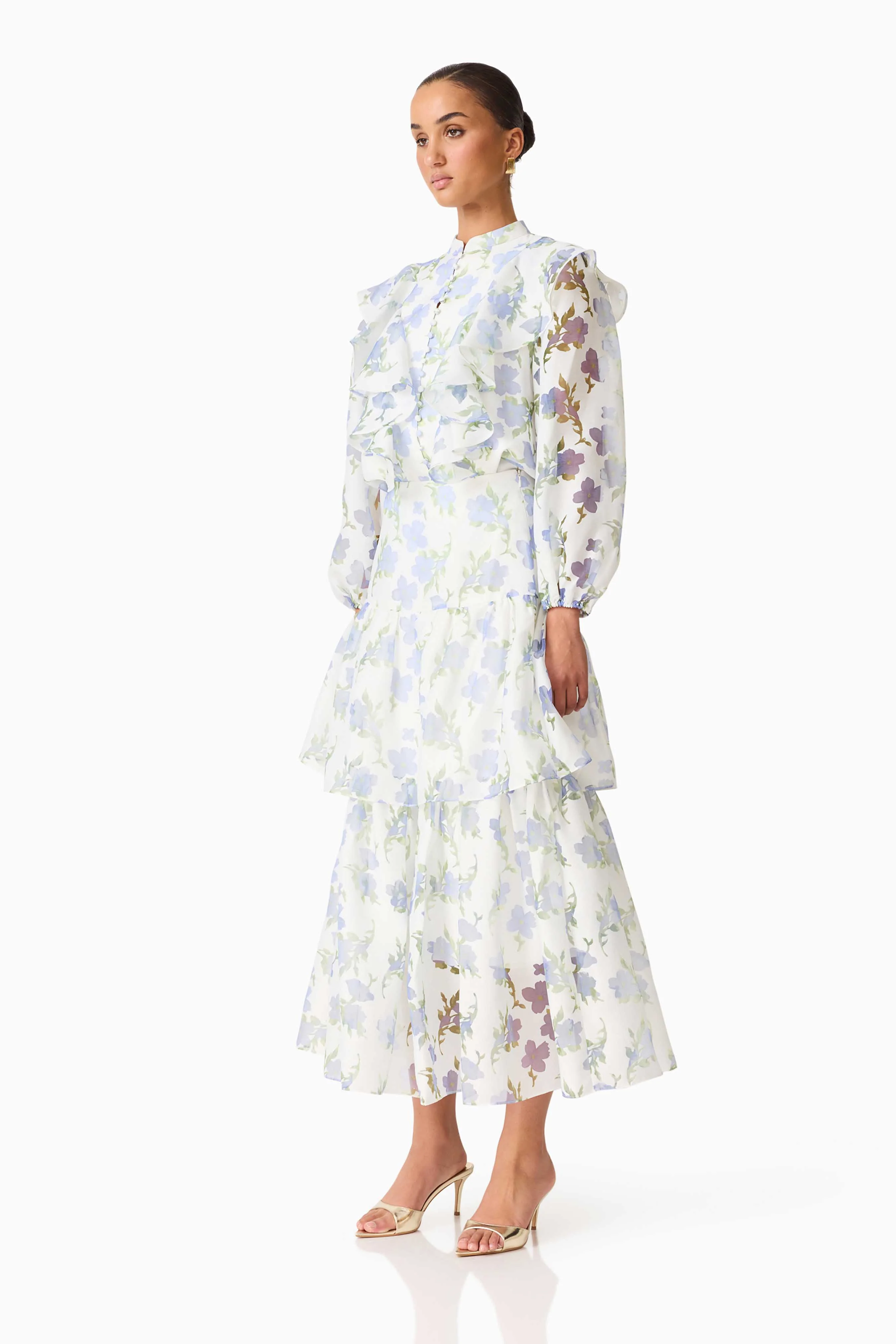 Cleo Top & Skirt Set in White & Blue Floral - Image 3