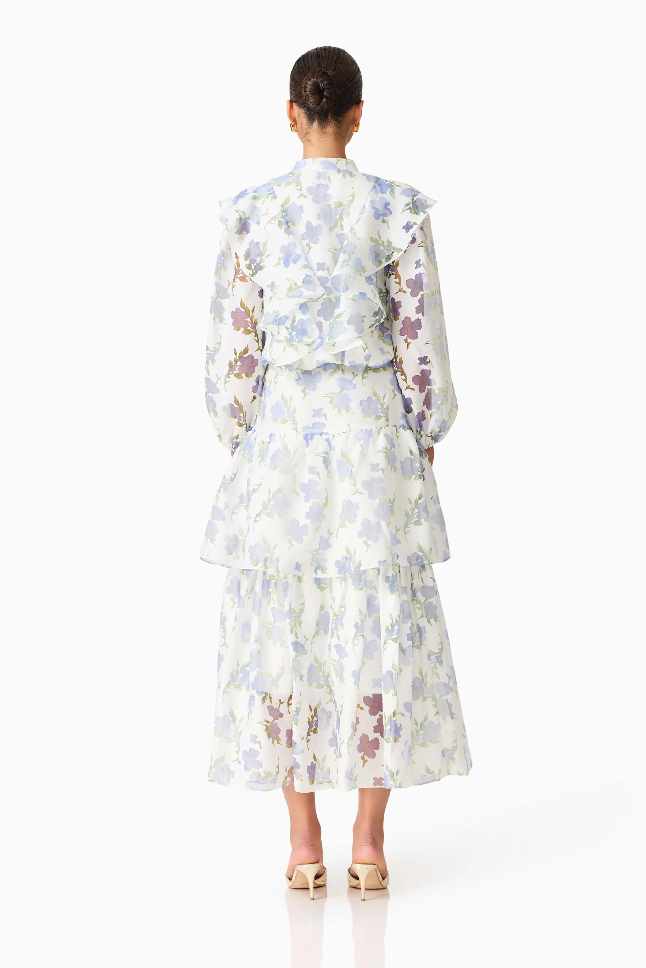 Cleo Top & Skirt Set in White & Blue Floral - Image 5
