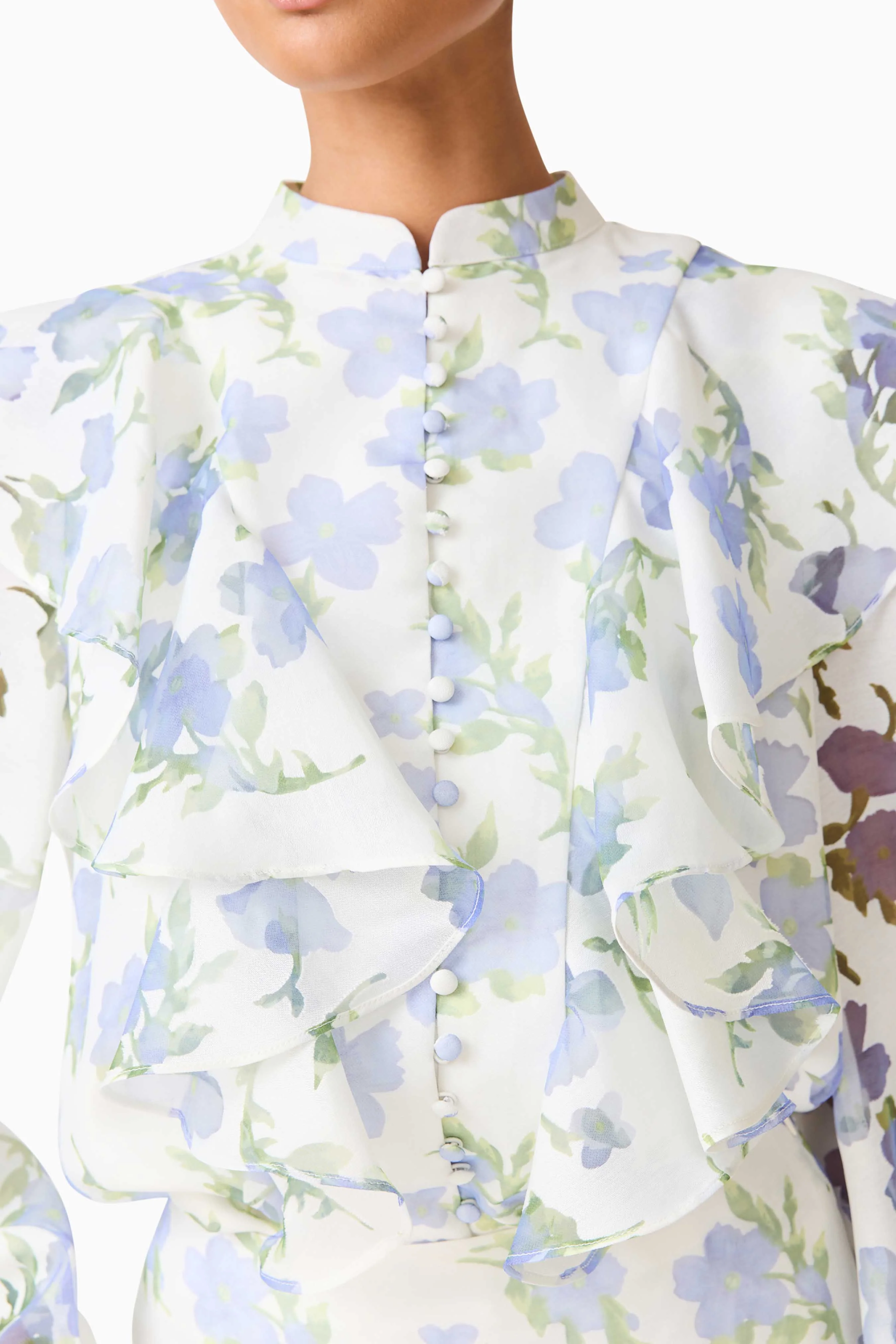 Cleo Top & Skirt Set in White & Blue Floral - Image 6