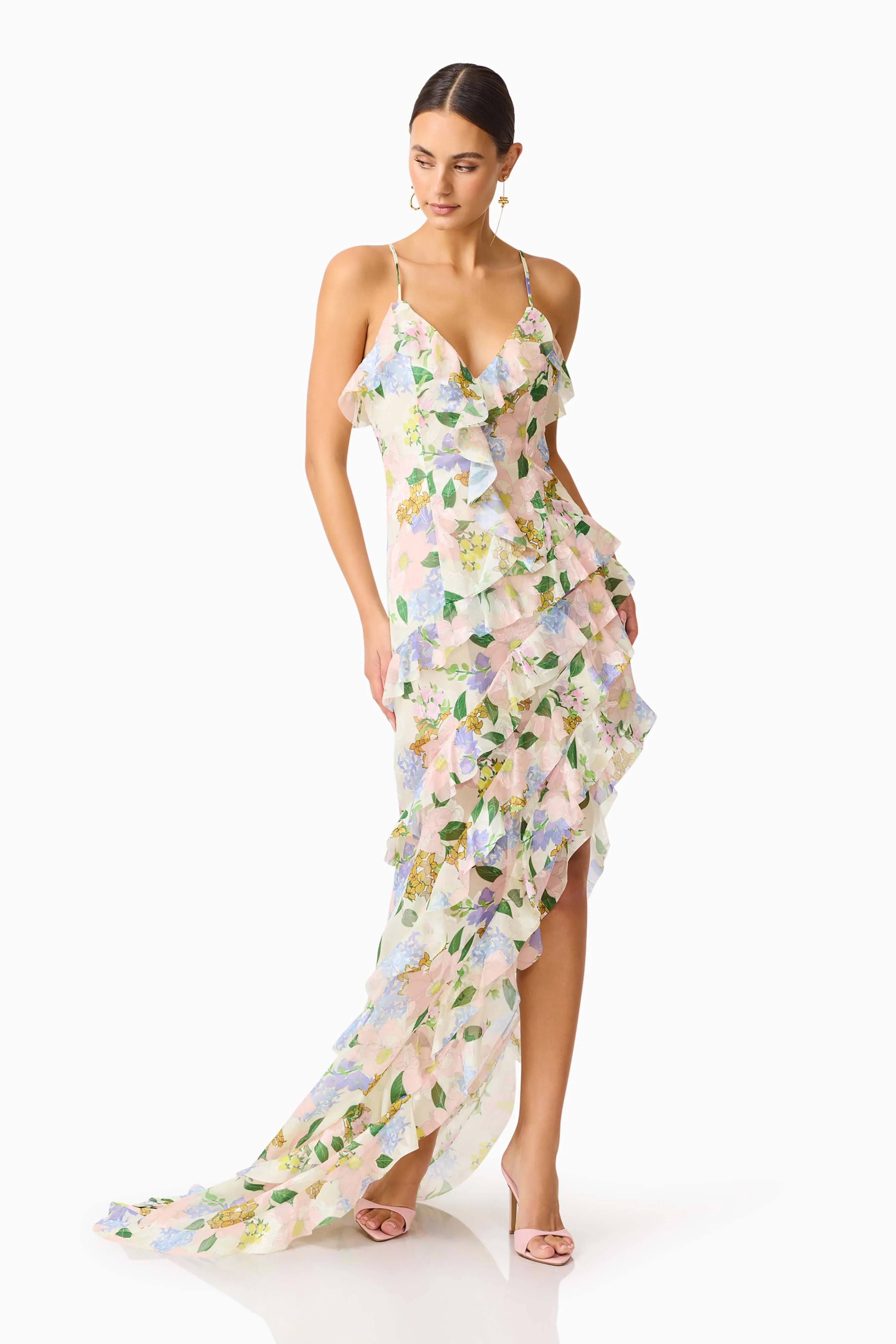 Cosima Asymmetrical Gown In Florals - Image 4