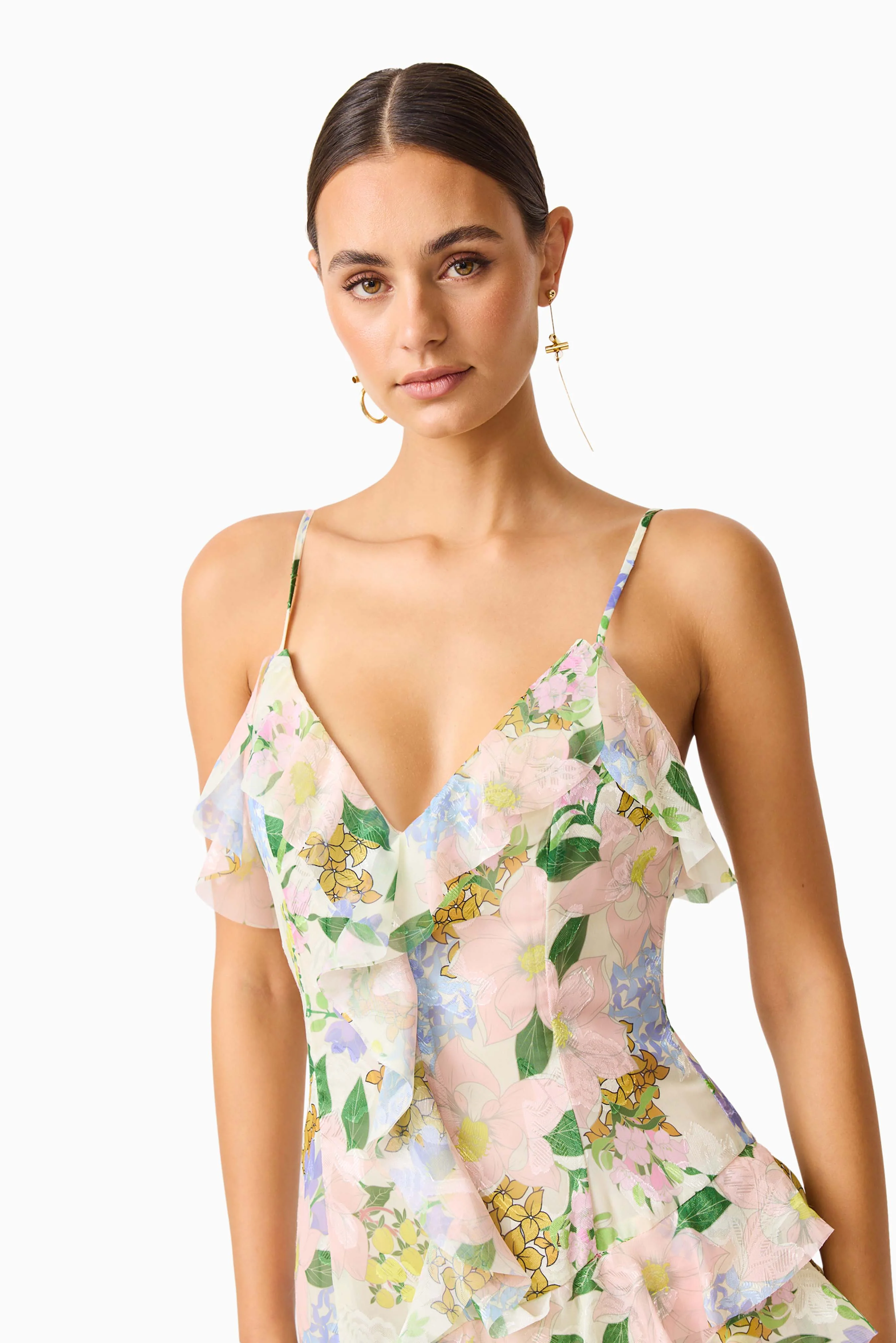 Cosima Asymmetrical Gown In Florals - Image 6