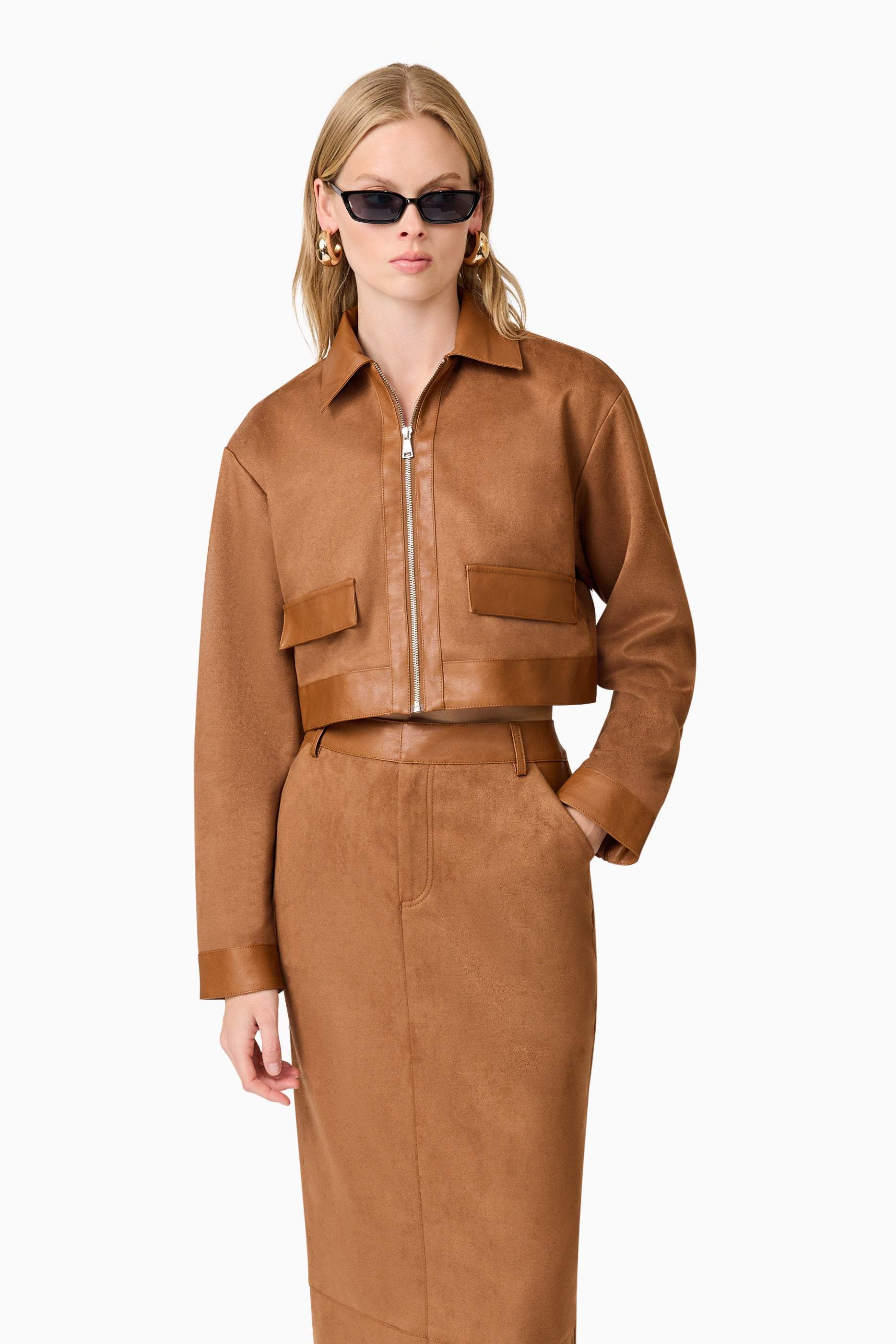 CURAAE Aroha Suede Cropped Jacket in Brown - Image 6