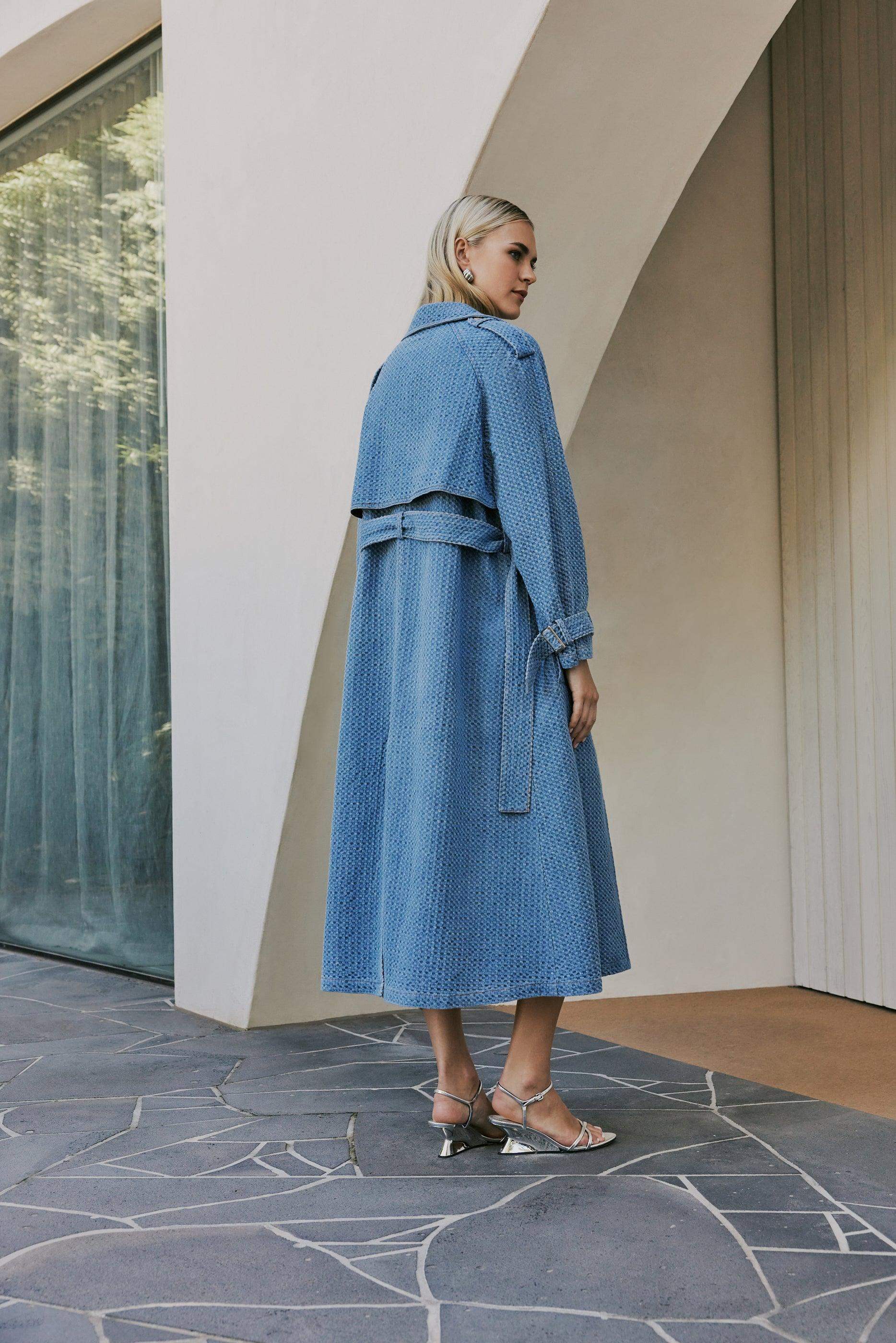 CURAAE Aurora Long Denim Textured Tie Trench - Image 4