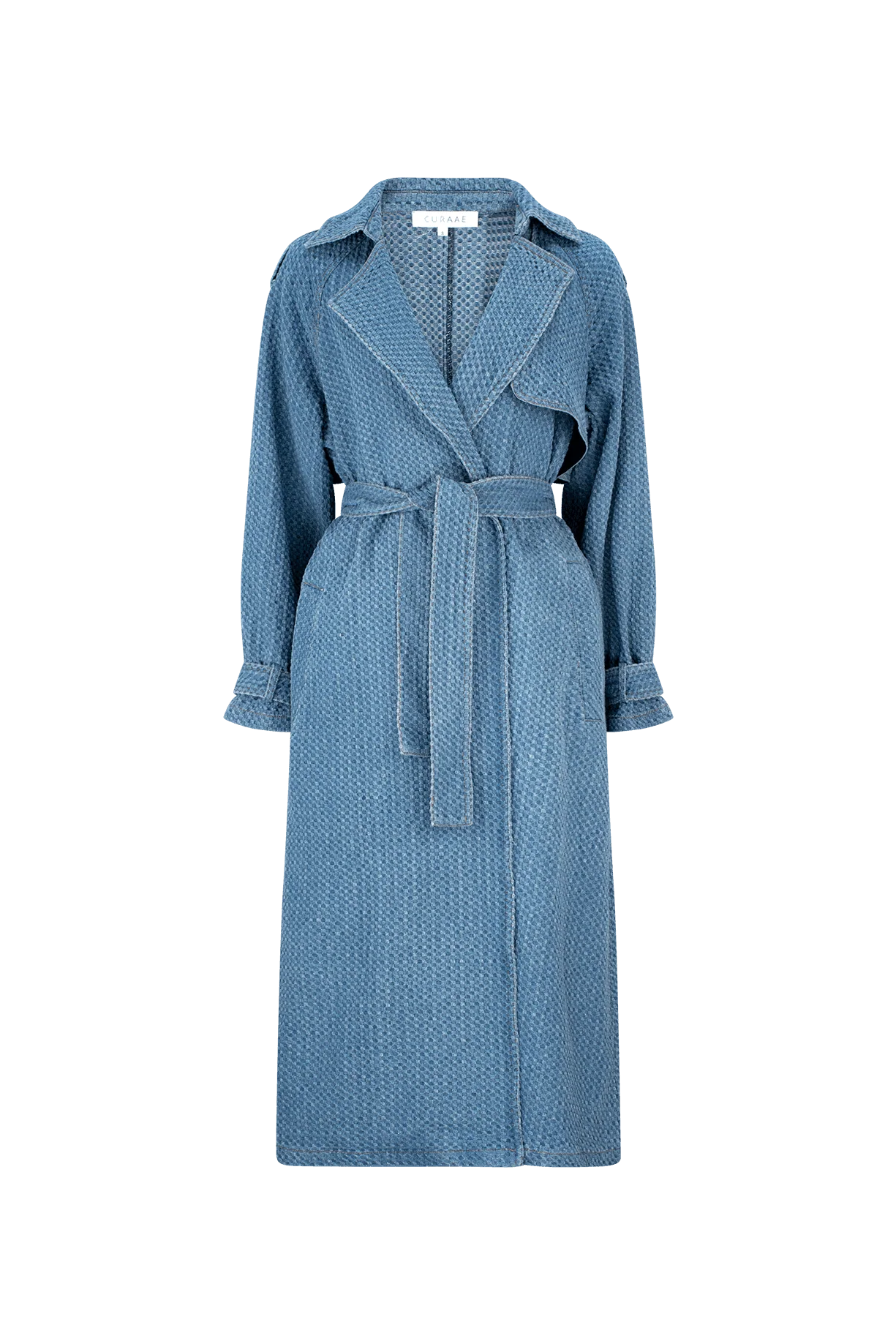 CURAAE Aurora Long Denim Textured Tie Trench - Image 5
