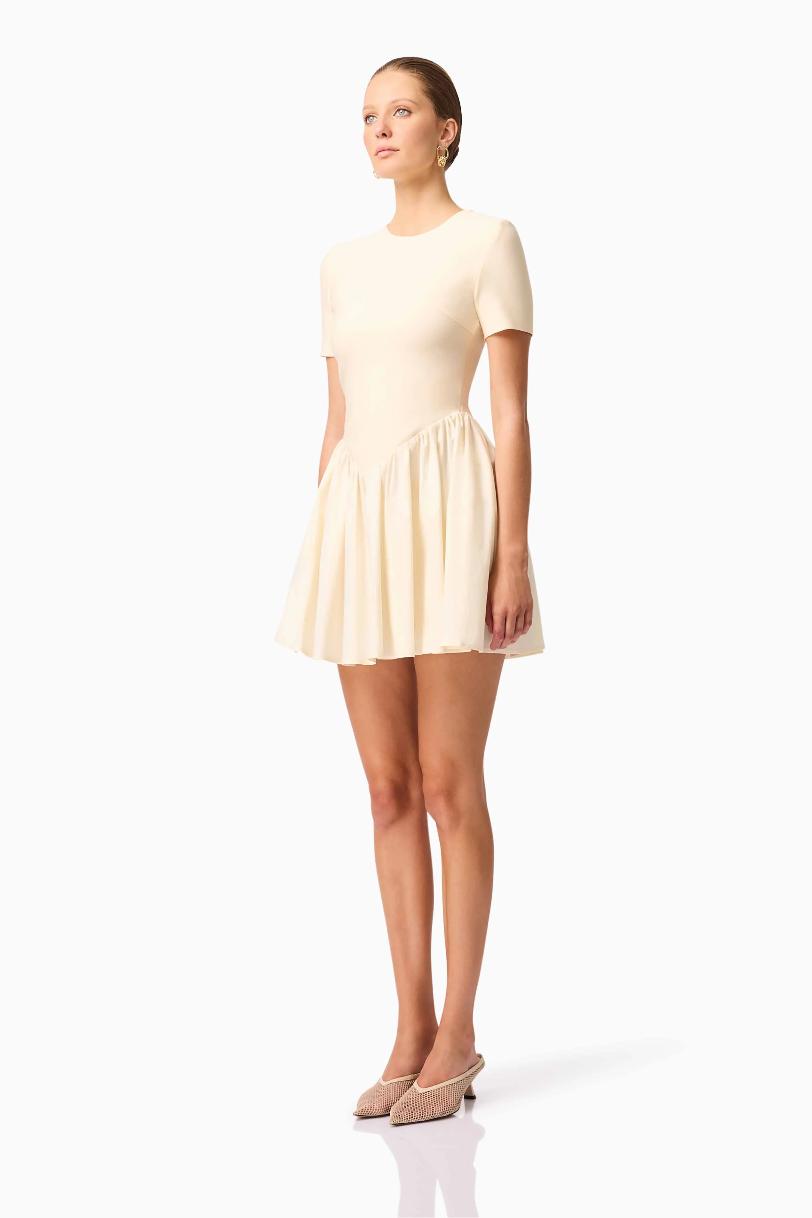 CURAAE Delia Short Sleeve Mini Dress in Cream - Image 3