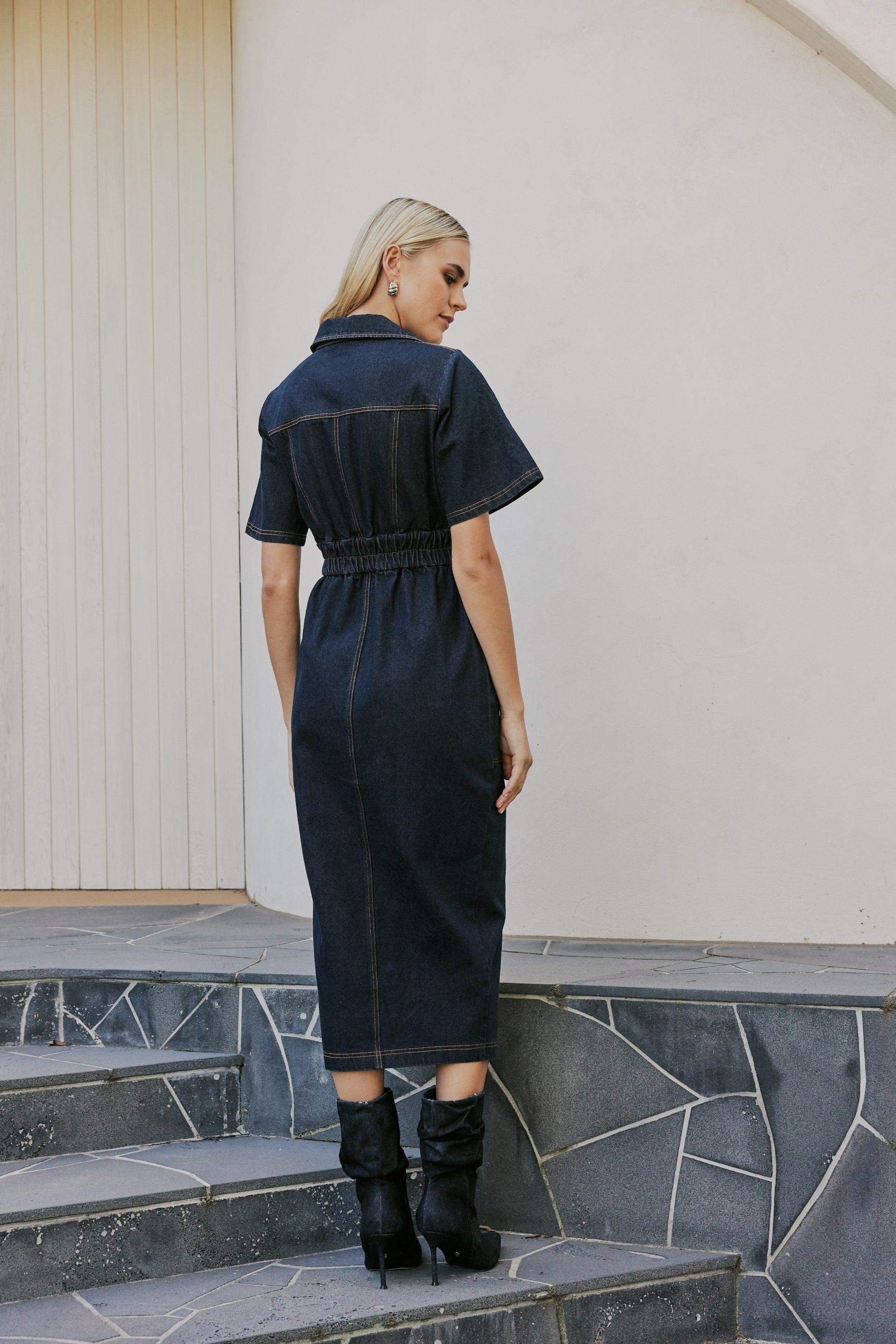 CURAAE Elysia Midi Shirt Belt Denim Dress - Image 3
