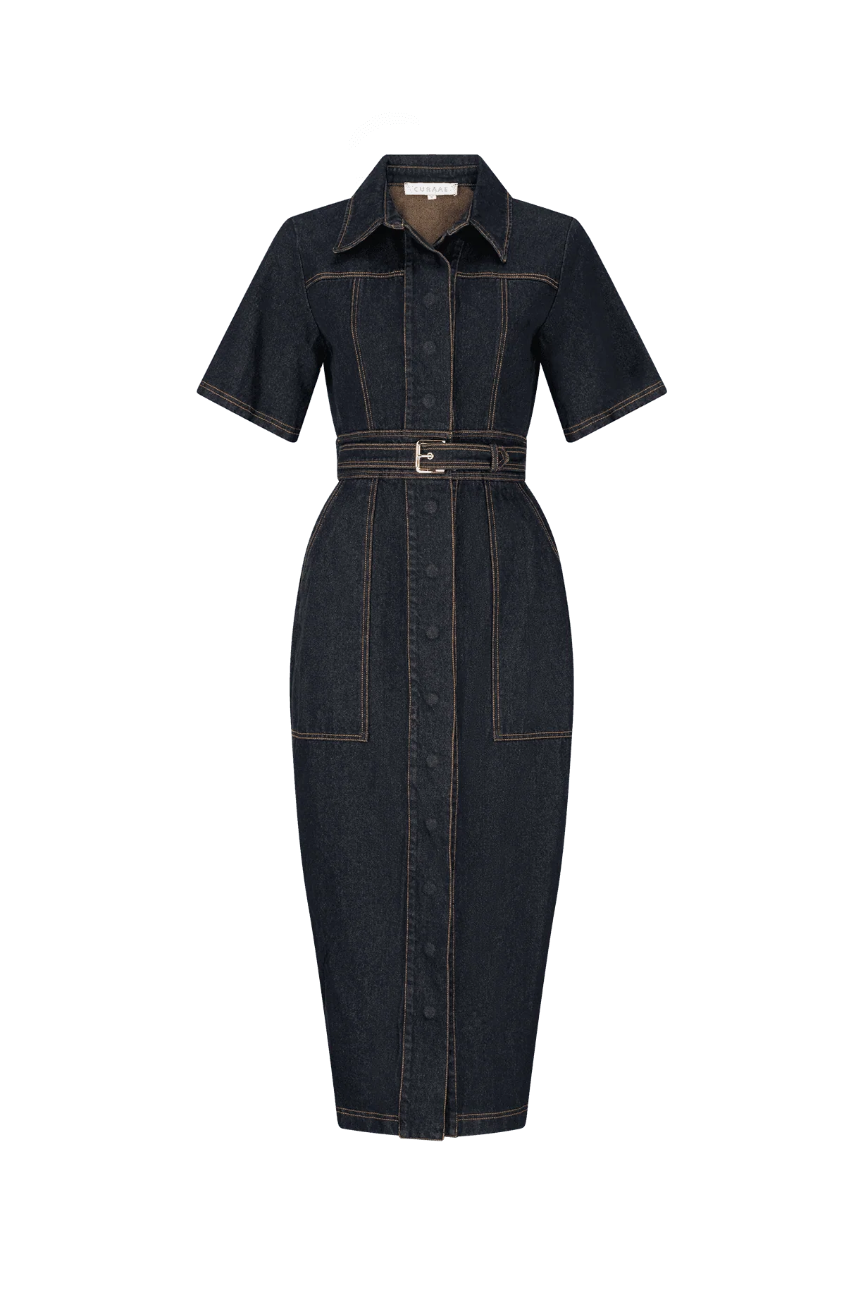 CURAAE Elysia Midi Shirt Belt Denim Dress - Image 6