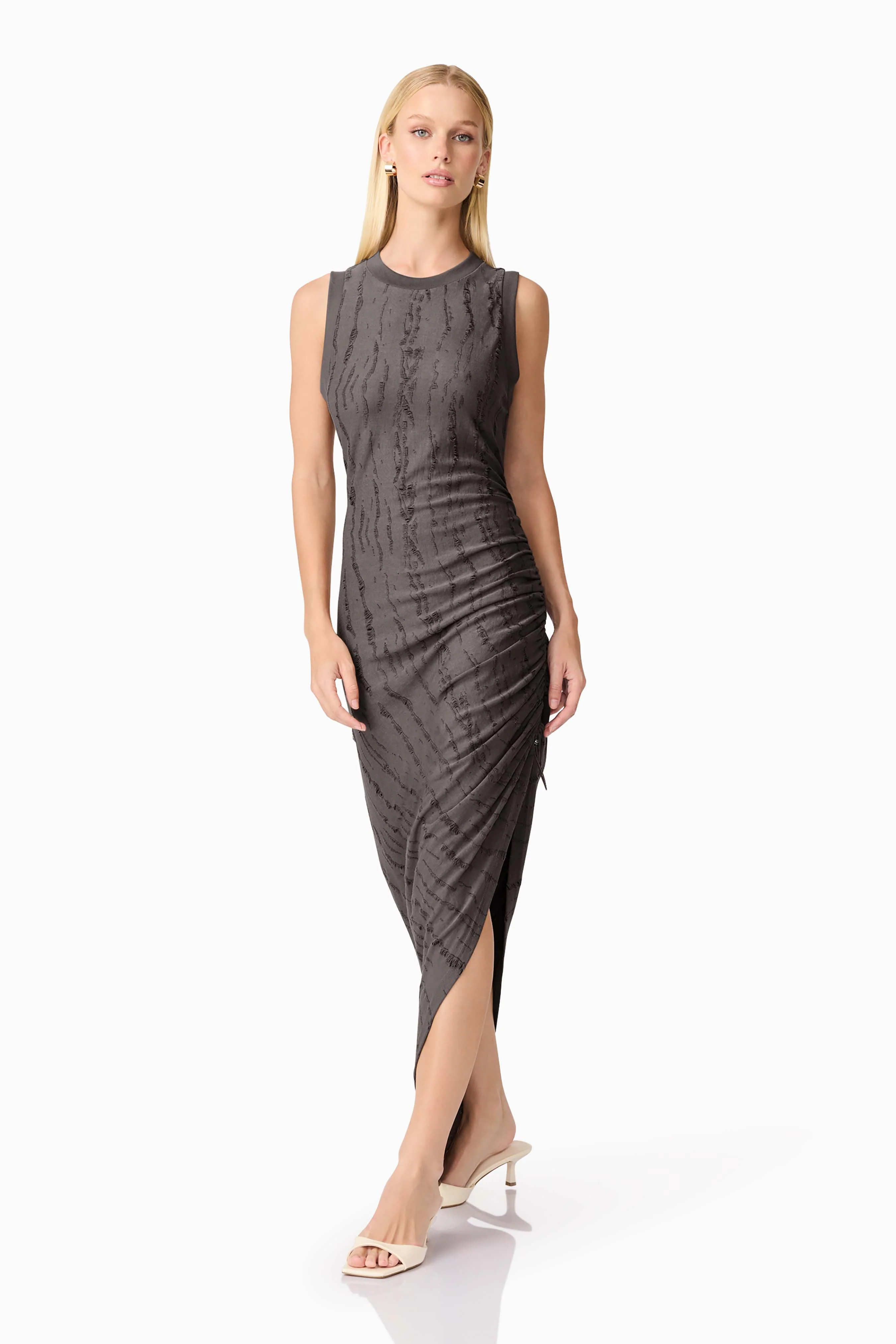 CURAAE Lavania Asymmetrical Midi Dress in Grey - Image 3