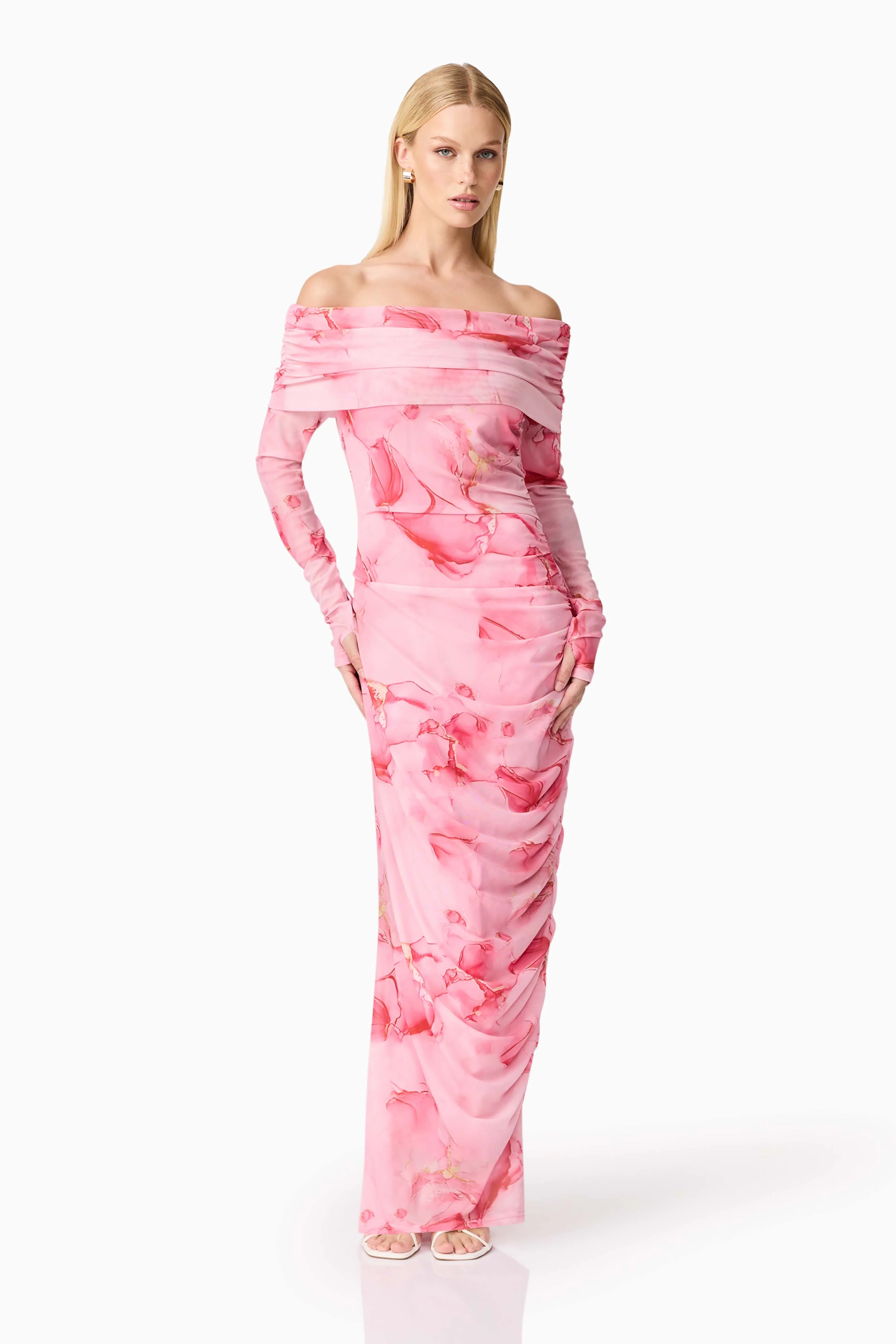CURAAE Rosalia Off The Shoulder Maxi Dress in Pink Floral - Image 2