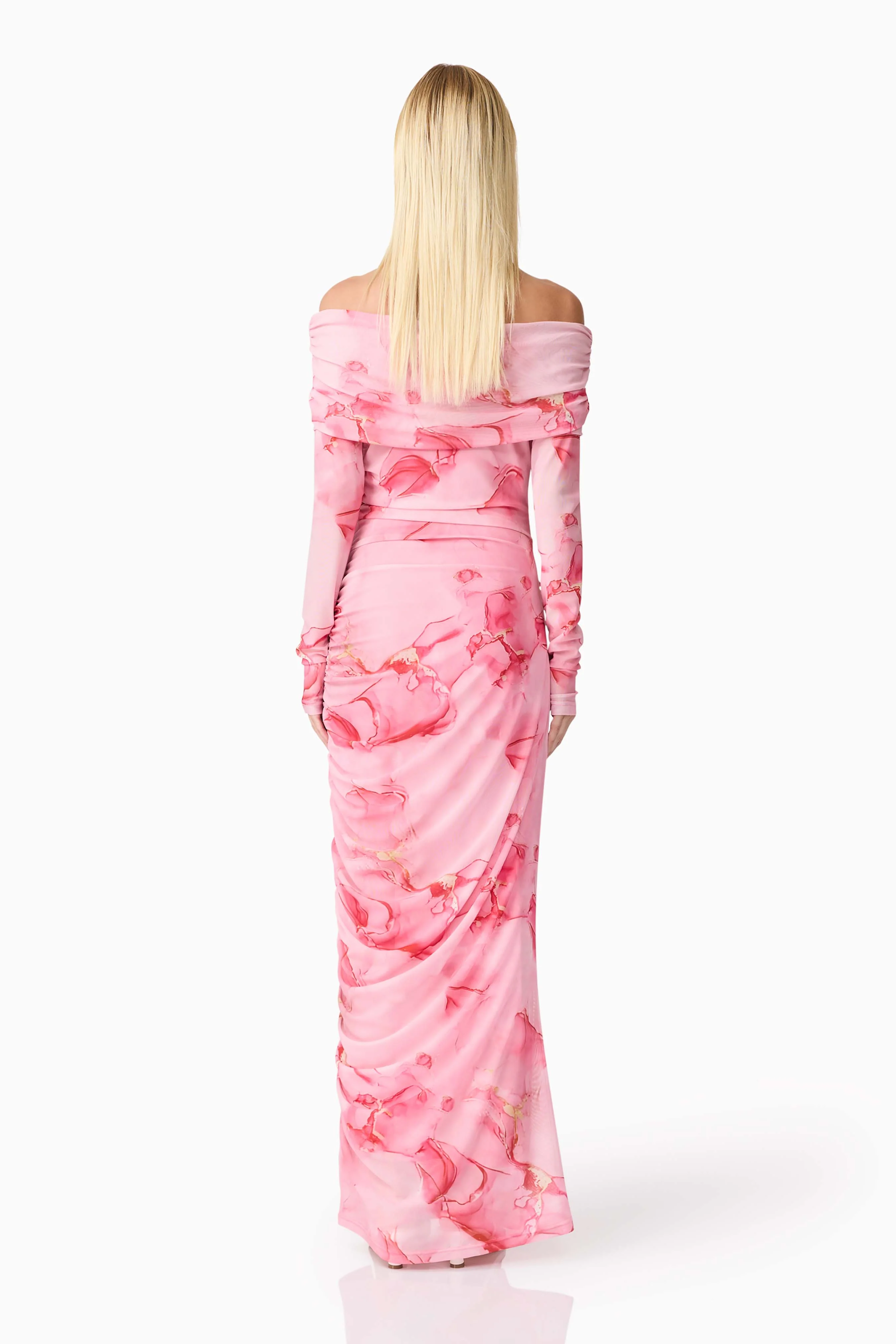 CURAAE Rosalia Off The Shoulder Maxi Dress in Pink Floral - Image 4