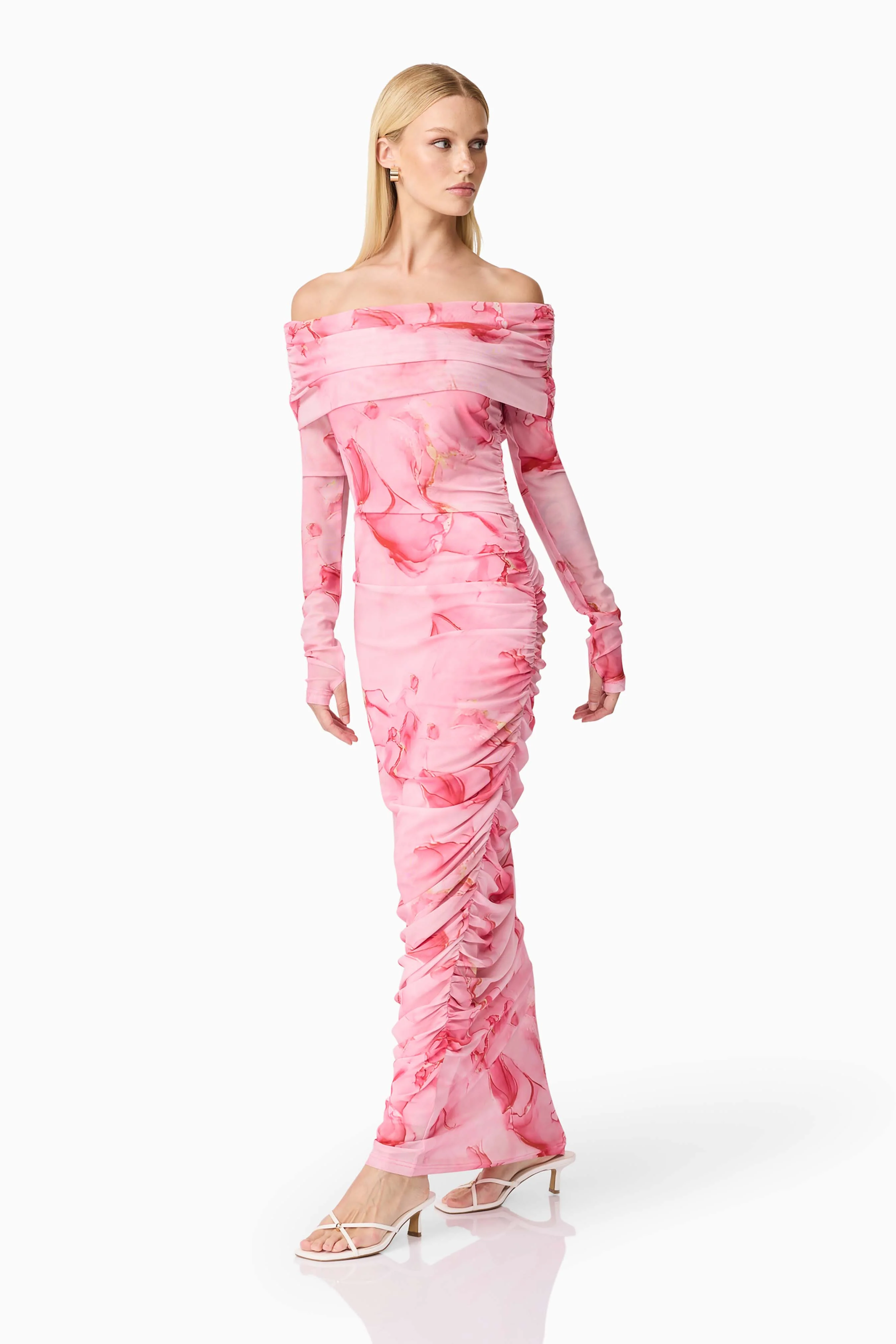 CURAAE Rosalia Off The Shoulder Maxi Dress in Pink Floral - Image 5