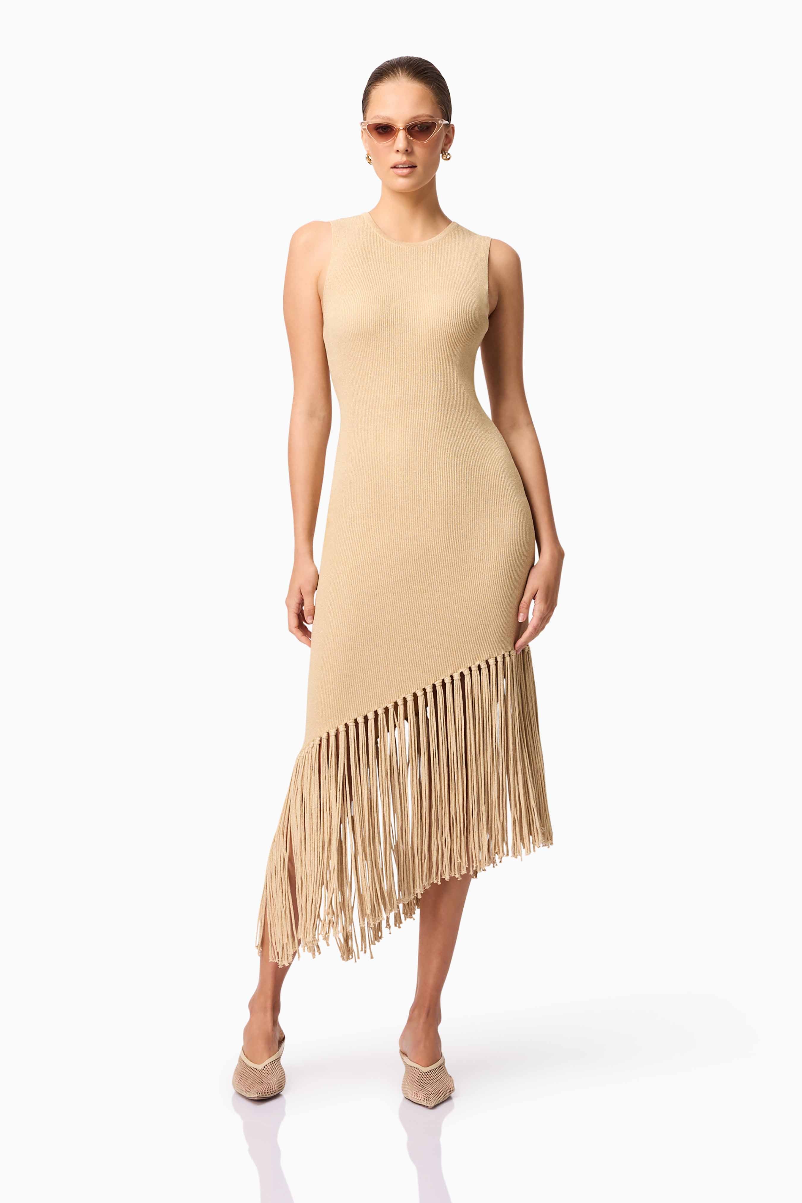 CURAAE Selah Asymmetrical Midi Dress in Beige - Image 4