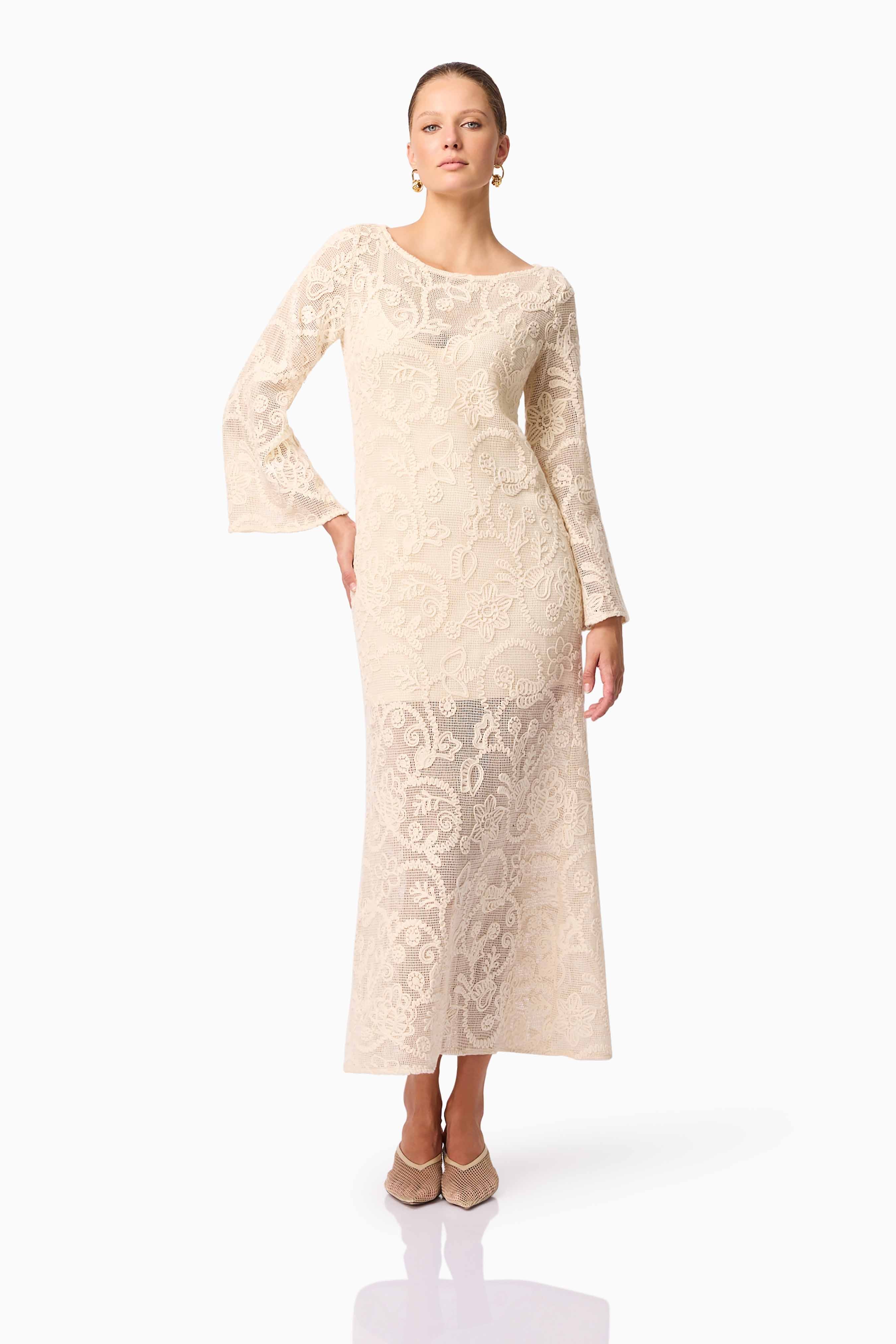 CURAAE Valentine Long Sleeve Maxi Dress in Beige - Image 3